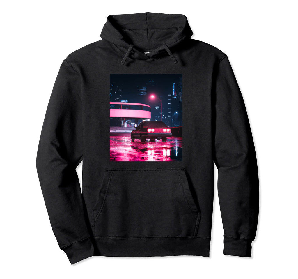 Vaporwave Car Synthwave City Hoodie - Fun Novelty Design Men Women - T-Shirt, Sweatshirt, Hoodie