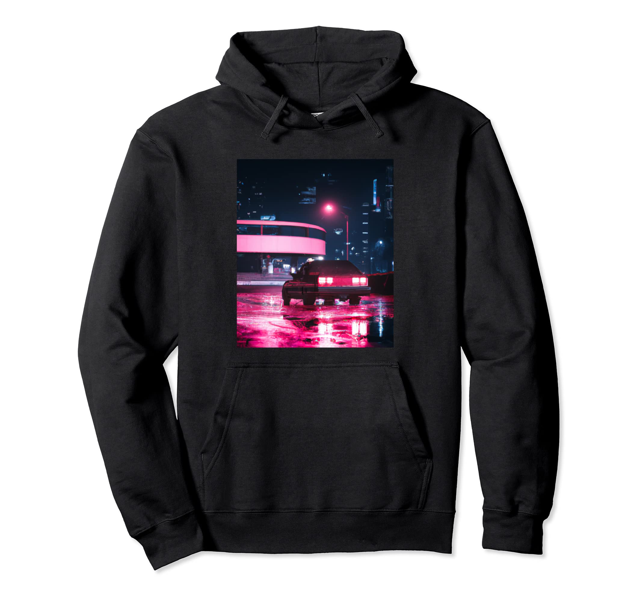 Vaporwave Car Synthwave City Hoodie - Fun Novelty Design Men Women - T-Shirt, Sweatshirt, Hoodie