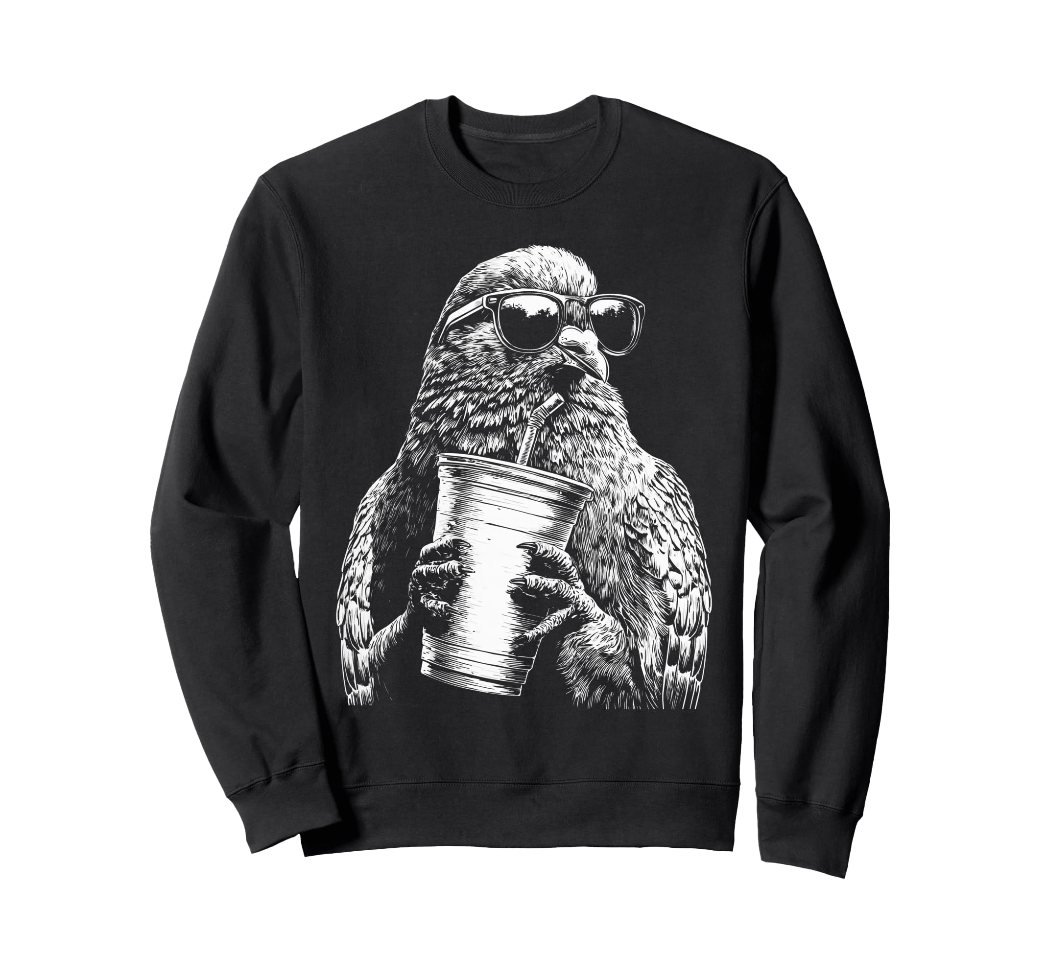 Pigeon Drinking Iced Coffee Funny Sweatshirt - Trendy Graphic Unisex - T-Shirt, Sweatshirt, Hoodie