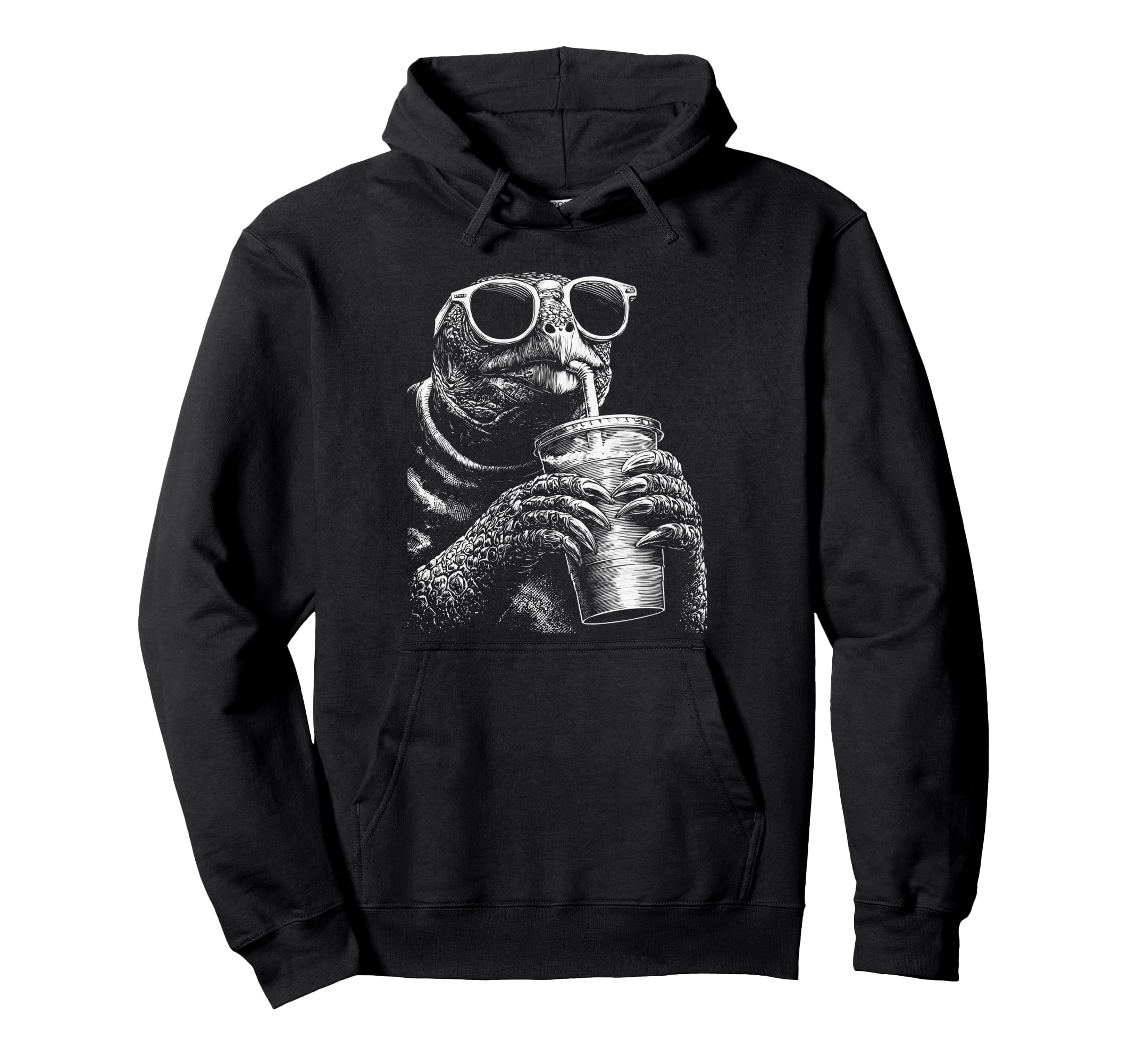Turtle Drinking Iced Coffee Funny Animal Hoodie - Aesthetic Graphic Unisex - T-Shirt, Sweatshirt, Hoodie