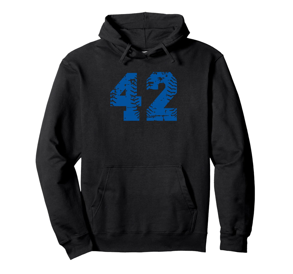 Blue Baseball Team Number 42 Hoodie - Fun Novelty Design for Adults - T-Shirt, Sweatshirt, Hoodie
