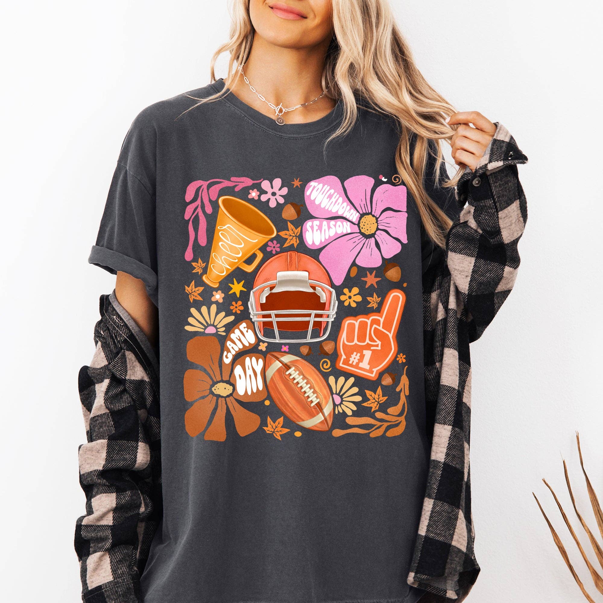 Football, Floral, Girly, Sports, Game Day Touchdown - Adult & Kids T-Shirts, Sweatshirts & Hoodies apparel design preview 1