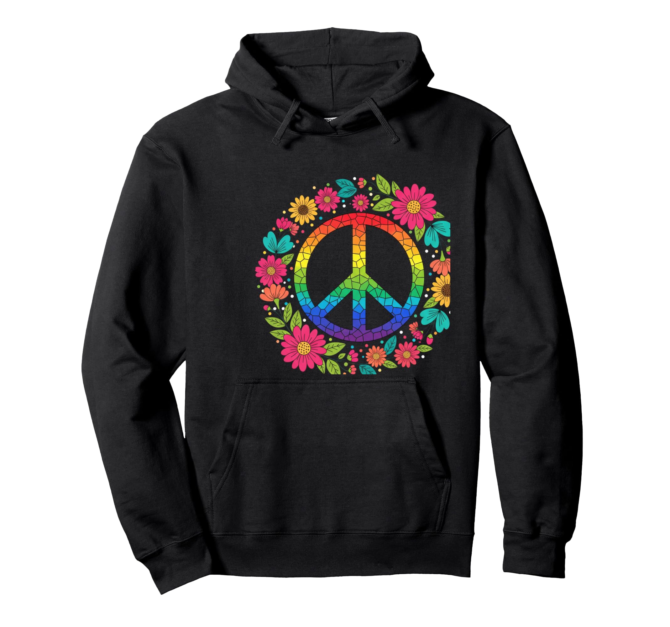 Peace Sign Floral Hippie Rainbow Hoodie - Casual Everyday Wear Men Women - T-Shirt, Sweatshirt, Hoodie