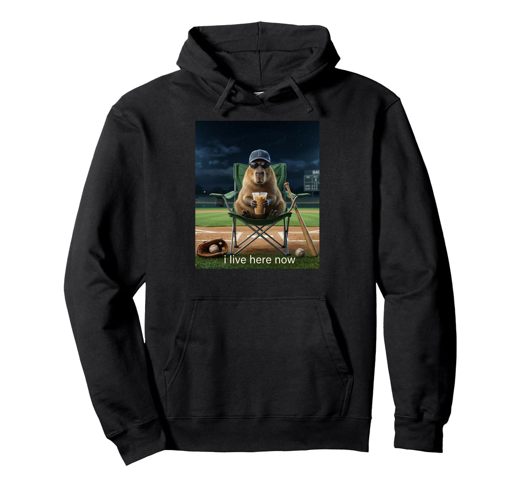 Funny Capybara Iced Coffee I Live Here Hoodie - Streetwear Style Unisex - T-Shirt, Sweatshirt, Hoodie