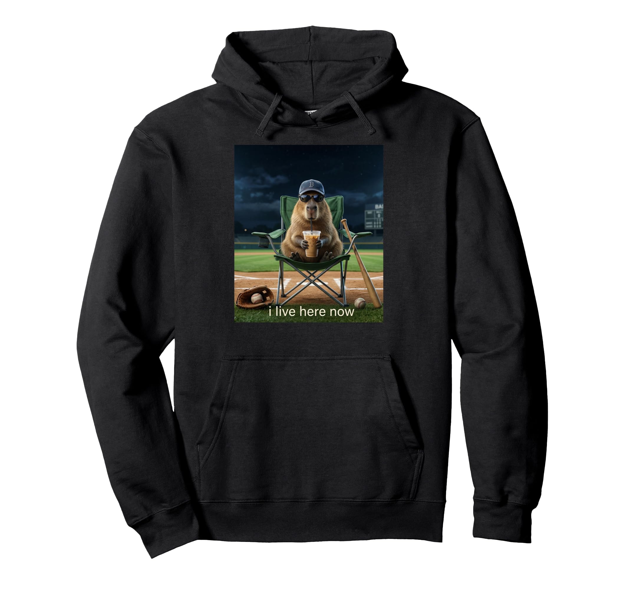 Funny Capybara Iced Coffee I Live Here Hoodie - Streetwear Style Unisex - T-Shirt, Sweatshirt, Hoodie