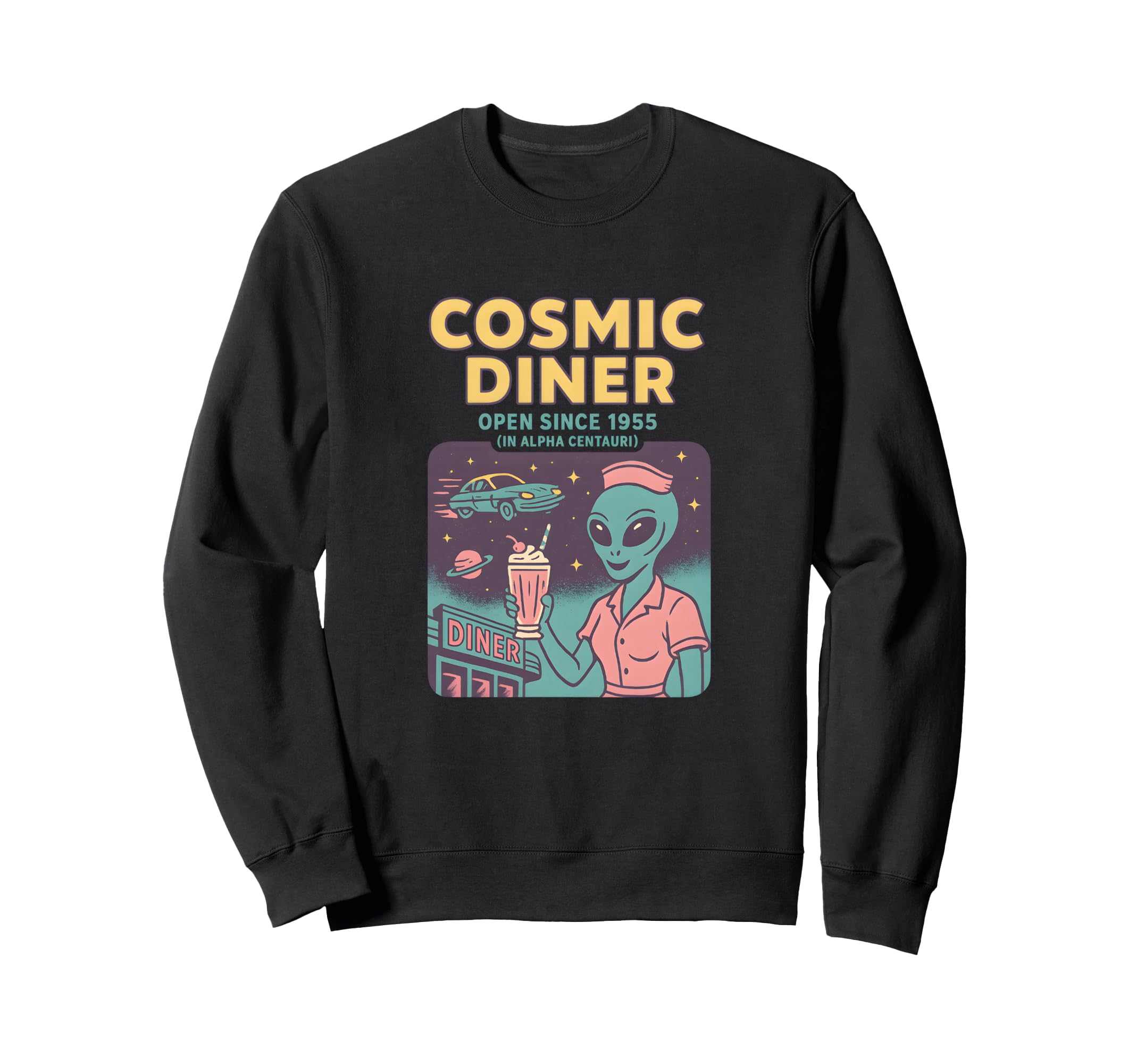 Cosmic Diner Space Caf Alien Sweatshirt - Minimalist Print Unisex - T-Shirt, Sweatshirt, Hoodie