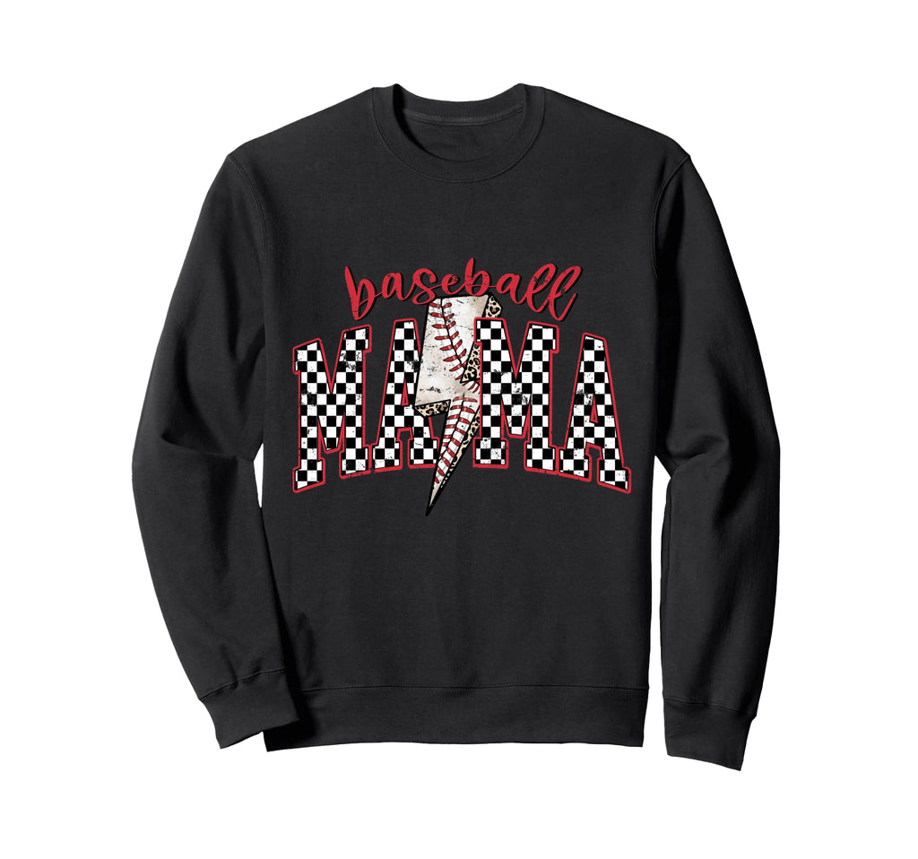 Baseball Mama Checkered Edgy Sweatshirt - Novelty Apparel for Adults - T-Shirt, Sweatshirt, Hoodie