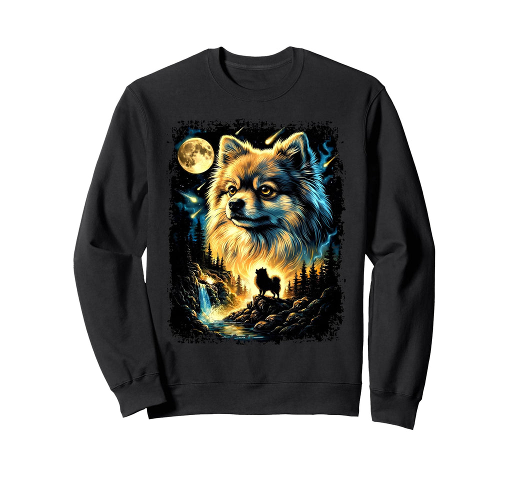 90S Pomeranian Howling Moon Sweatshirt - Novelty Apparel Men Women - T-Shirt, Sweatshirt, Hoodie
