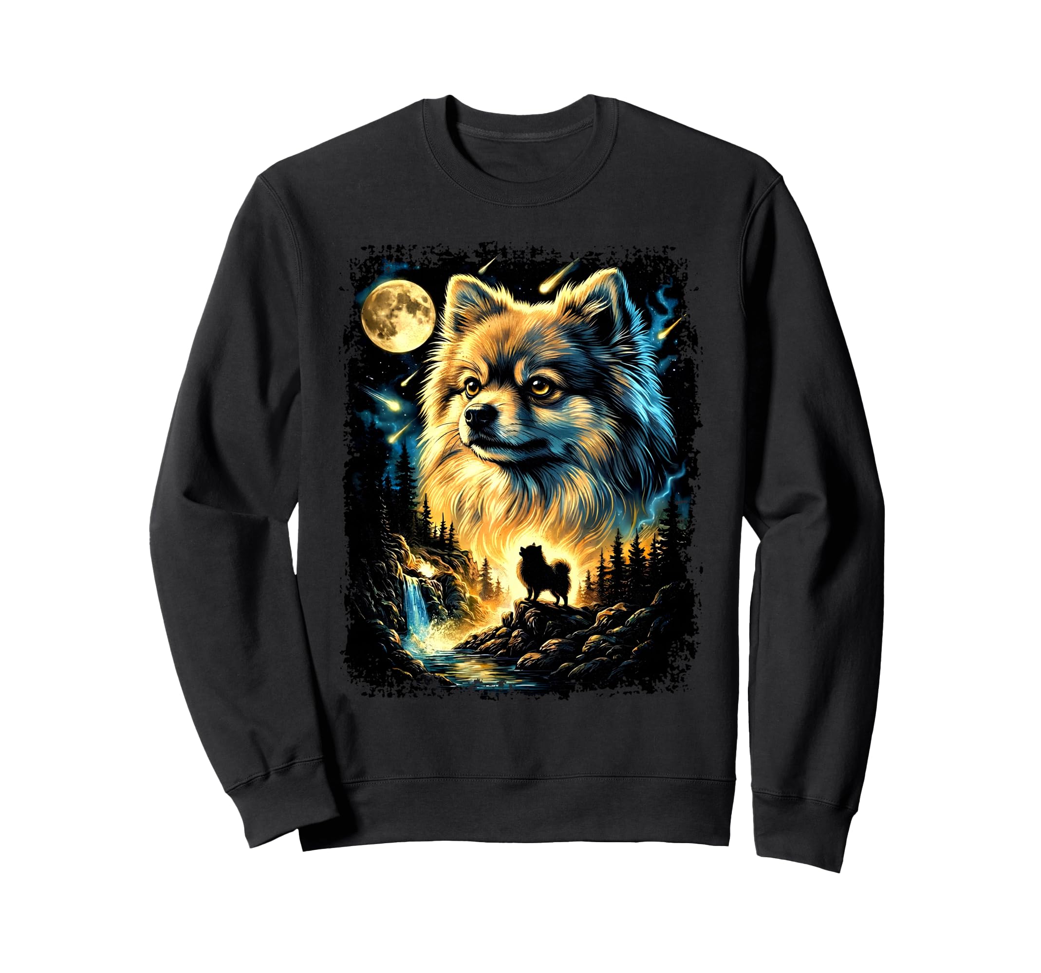90S Pomeranian Howling Moon Sweatshirt - Novelty Apparel Men Women - T-Shirt, Sweatshirt, Hoodie