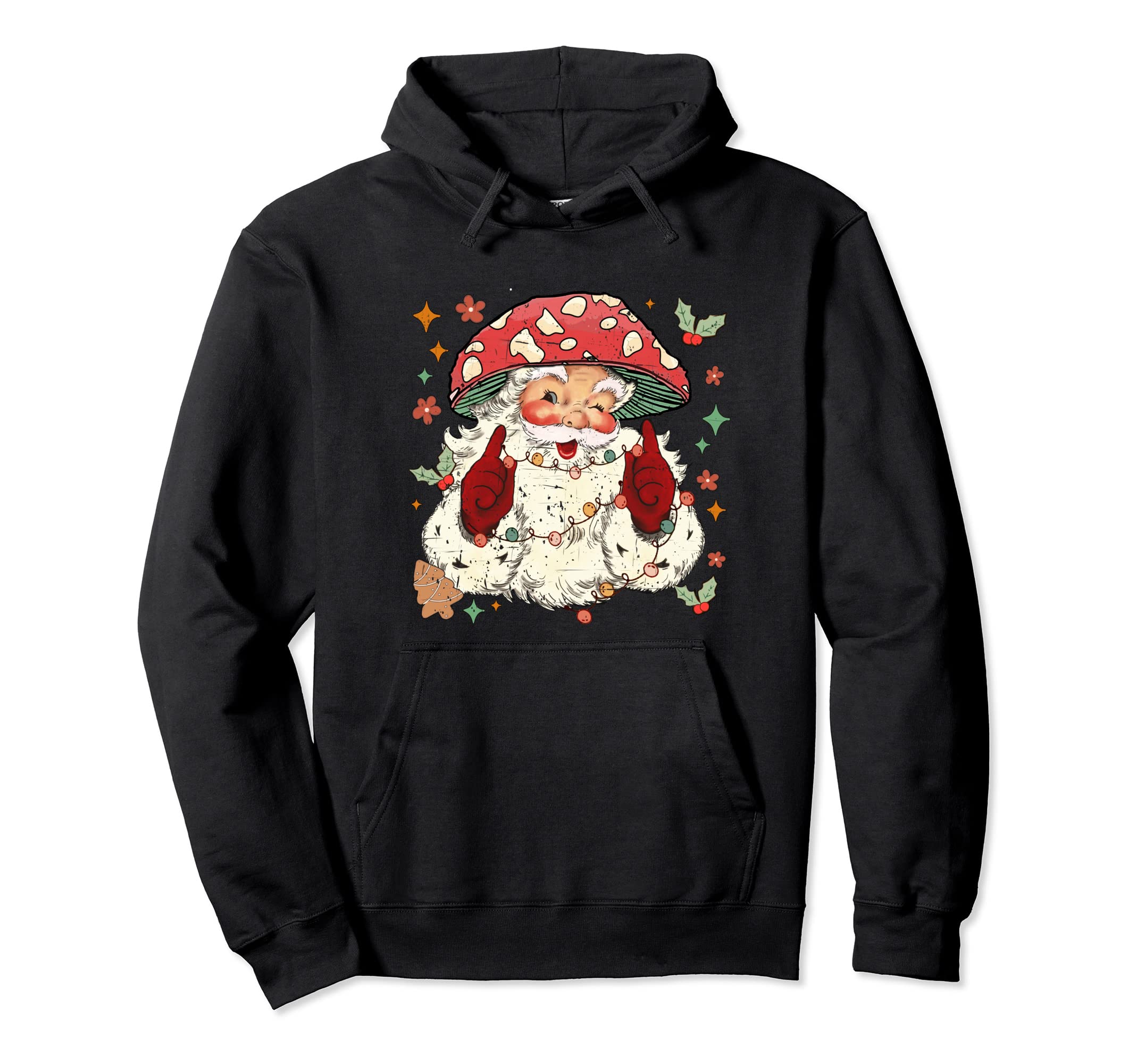 Merry Mushroom Santa Claus Groovy Hoodie - Streetwear Style for Adults - T-Shirt, Sweatshirt, Hoodie