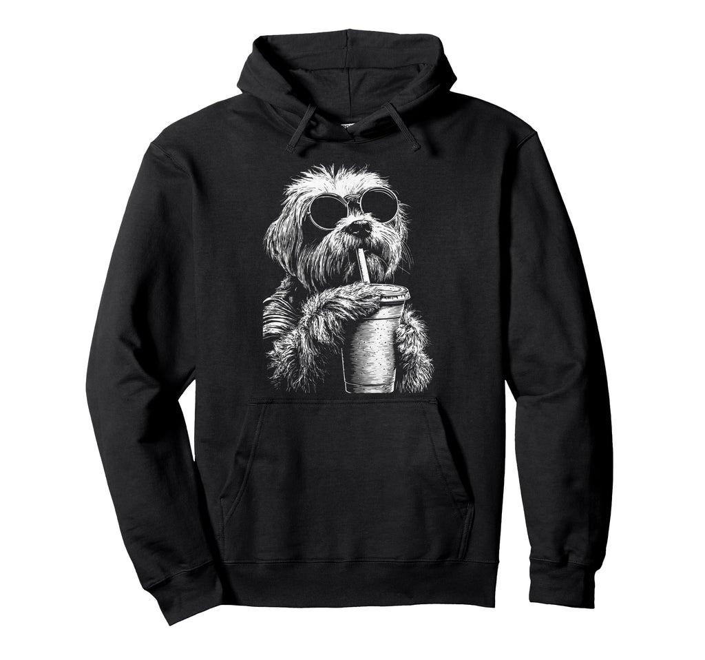 Maltese Drinking Iced Coffee Funny Dog Hoodie - Trendy Graphic Men Women - T-Shirt, Sweatshirt, Hoodie