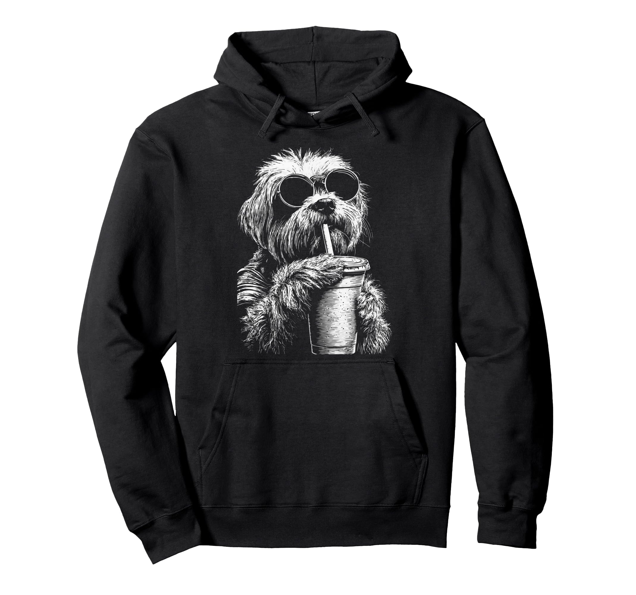Maltese Drinking Iced Coffee Funny Dog Hoodie - Trendy Graphic Men Women - T-Shirt, Sweatshirt, Hoodie