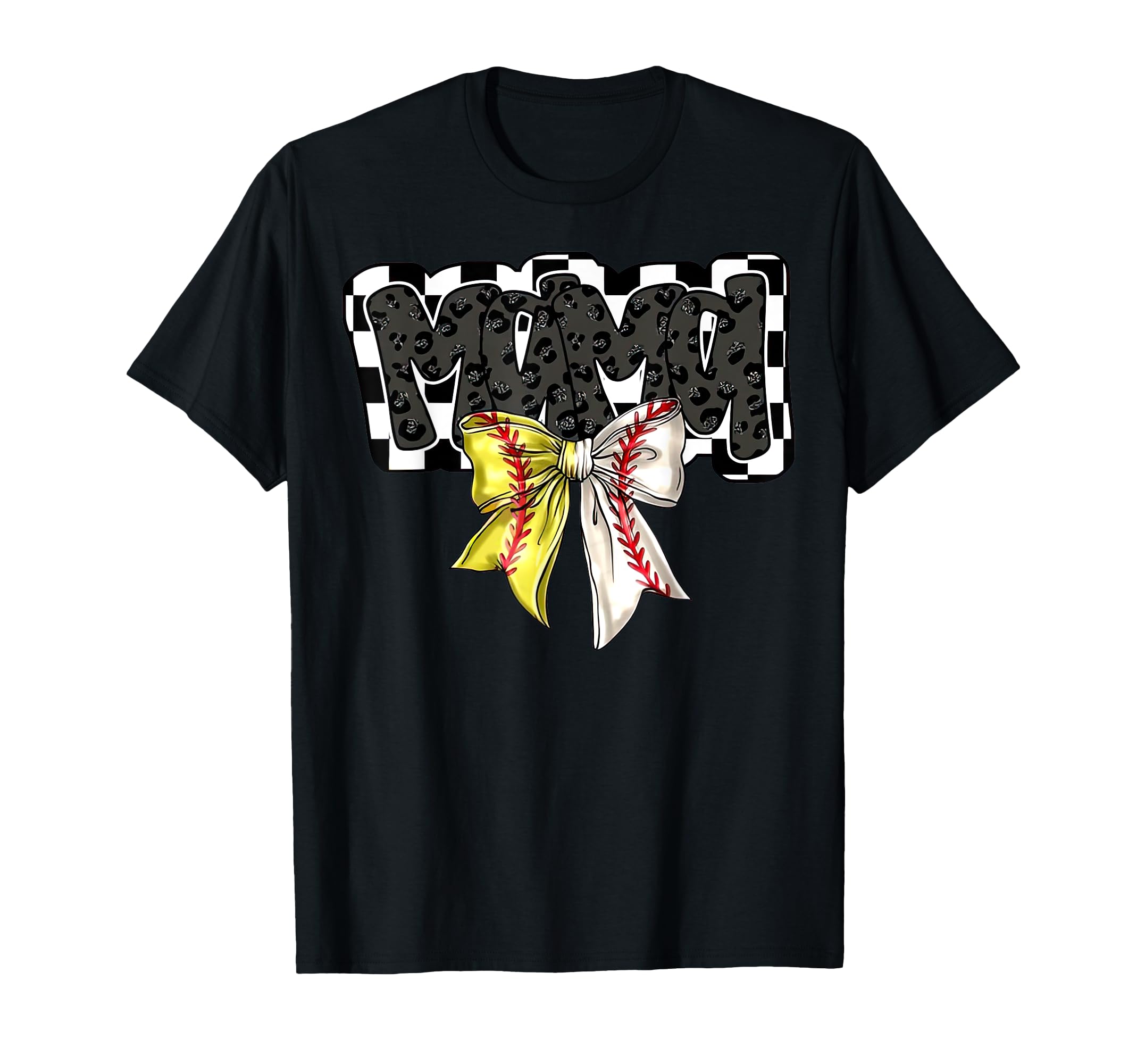 Black Softball Baseball Mama Leopard T-Shirt - Novelty Apparel for Adults - T-Shirt, Sweatshirt, Hoodie