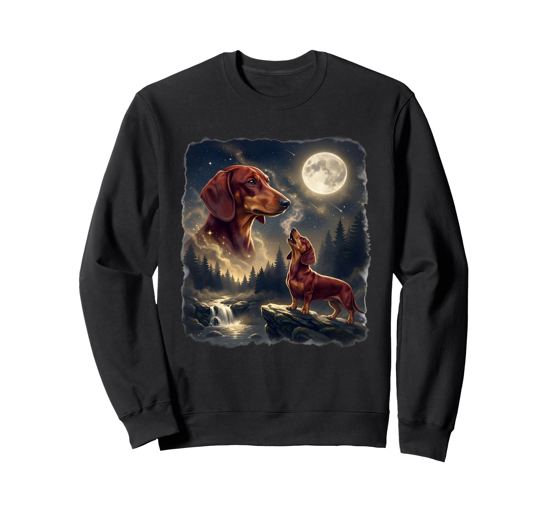 Dachshund Howling To Moon 90S Sweatshirt - Streetwear Style Unisex - T-Shirt, Sweatshirt, Hoodie