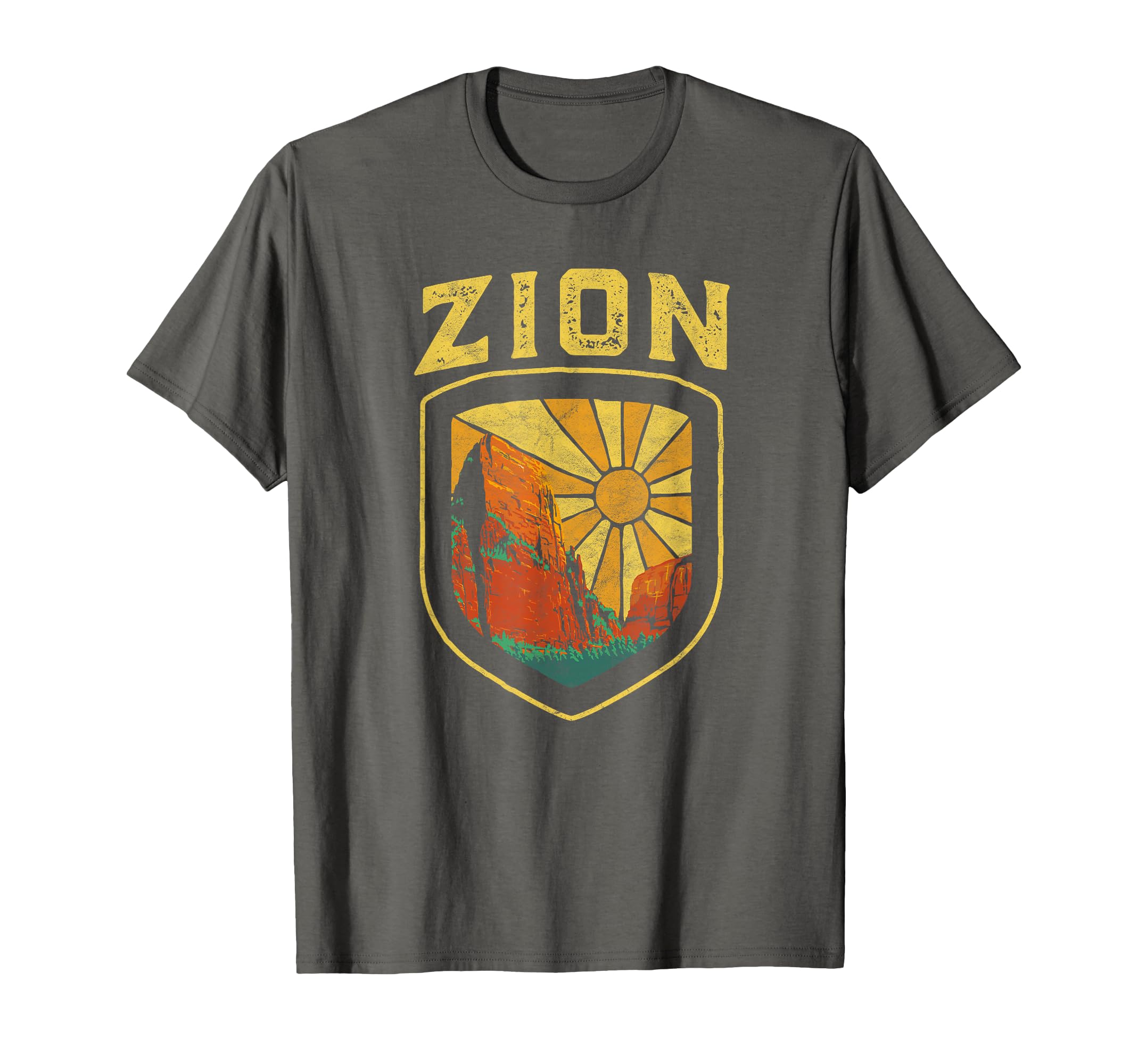 Zion National Park Badge Distressed T-Shirt - Custom Art Print for Adults - T-Shirt, Sweatshirt, Hoodie