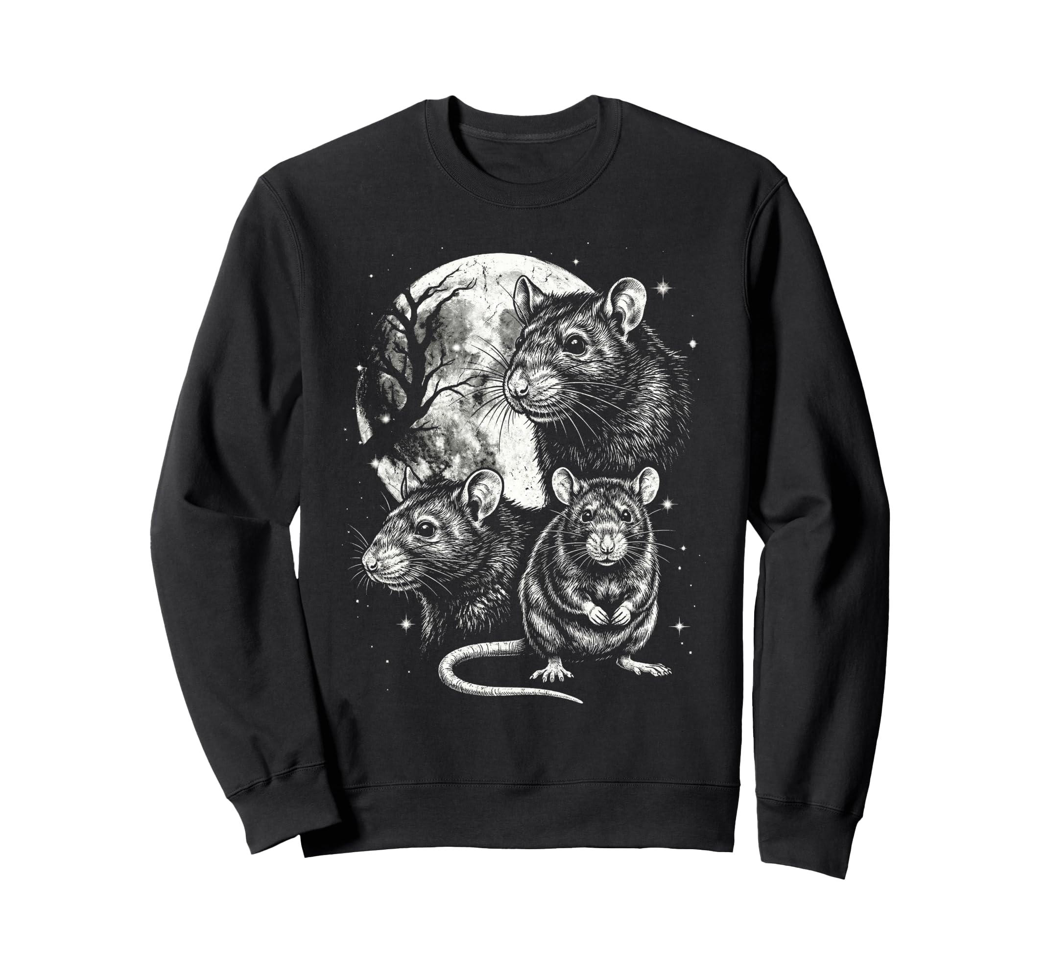 Rat 90S Aesthetic Y2K Three Rat Moon Sweatshirt - Unique Graphic Unisex - T-Shirt, Sweatshirt, Hoodie
