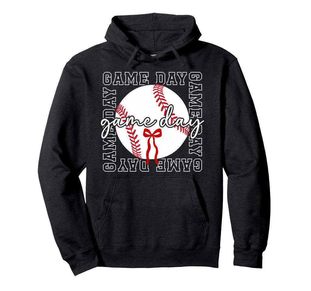 Game Day Baseball Bow Baseball Game Day Hoodie - Trendy Graphic Unisex - T-Shirt, Sweatshirt, Hoodie