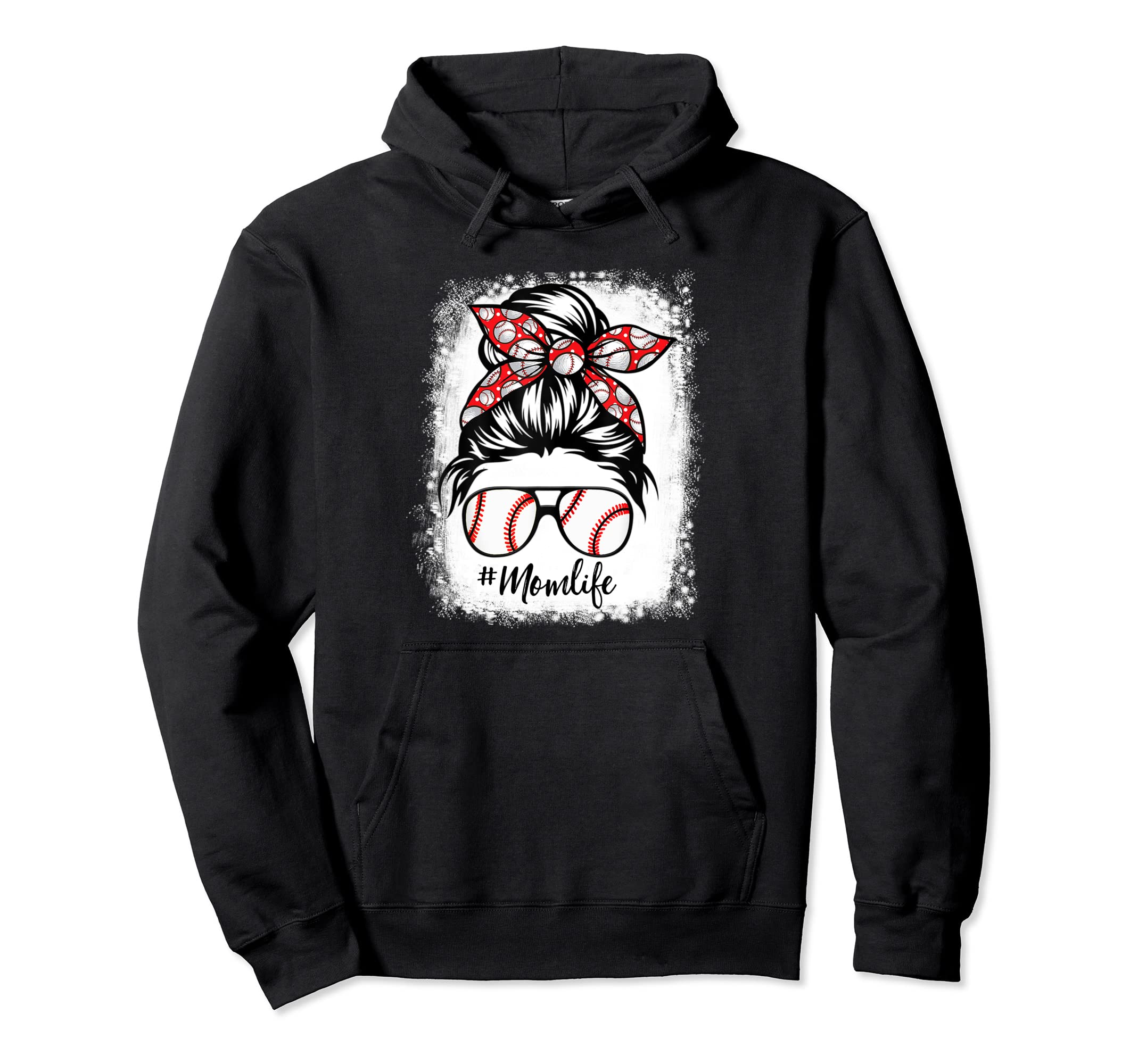 Mom Life Baseball Bleached Messy Hair Bun Hoodie - Unique Graphic Unisex - T-Shirt, Sweatshirt, Hoodie