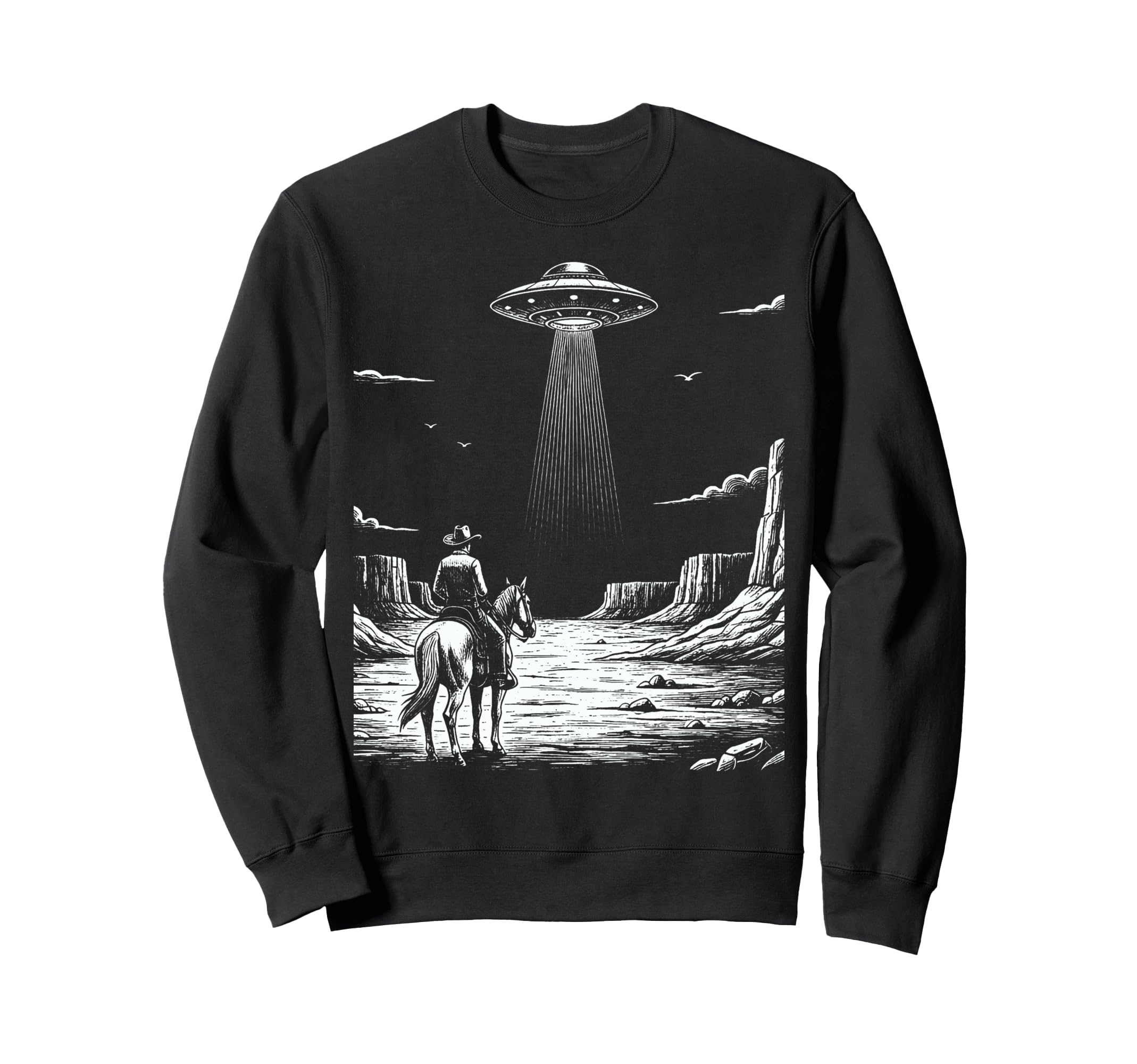 Cowboy Ufo Encounter Western Sweatshirt - Aesthetic Graphic for Adults - T-Shirt, Sweatshirt, Hoodie