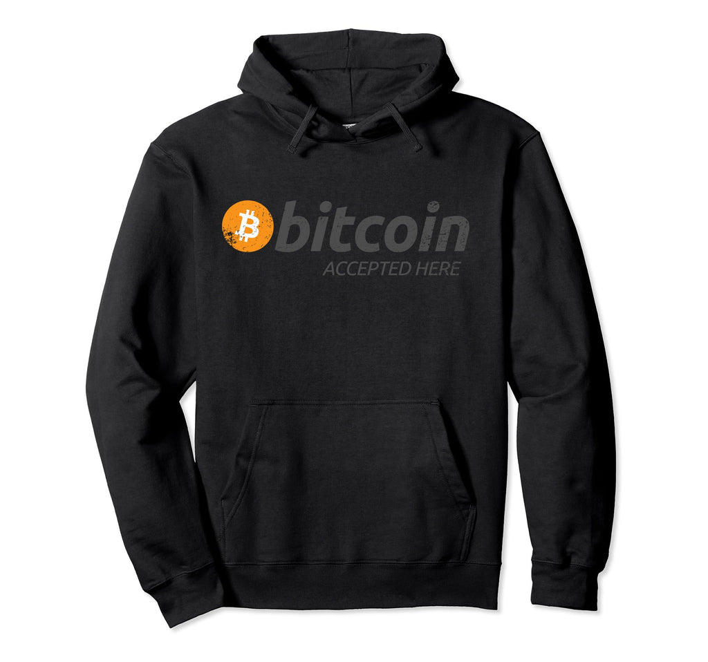 Bitcoin Accepted Here Distressed Crypto Hoodie - Trendy Graphic Unisex - T-Shirt, Sweatshirt, Hoodie