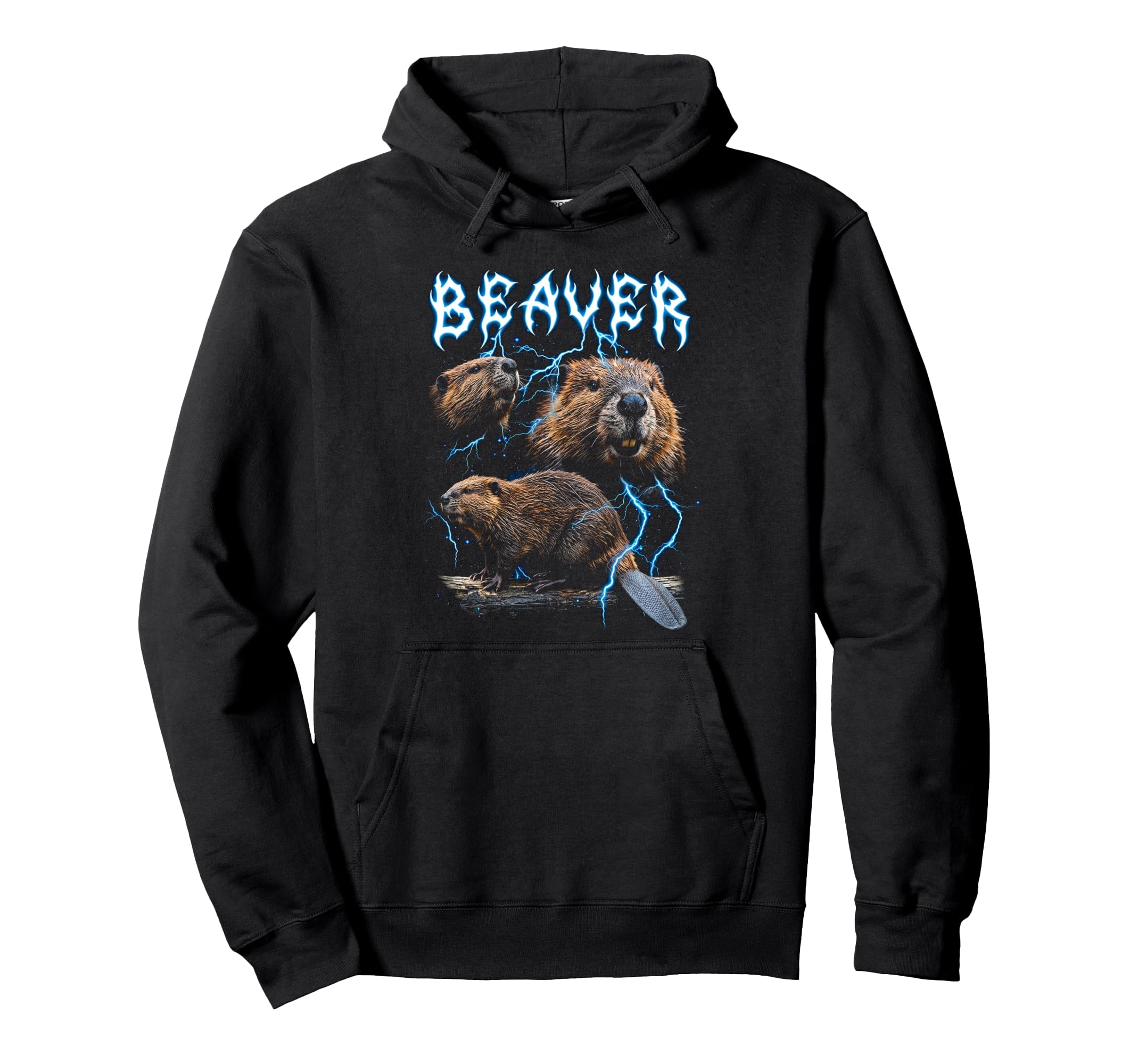 Beaver 90S Heavy Metal Beaver Animal Hoodie - Fun Novelty Design Unisex - T-Shirt, Sweatshirt, Hoodie
