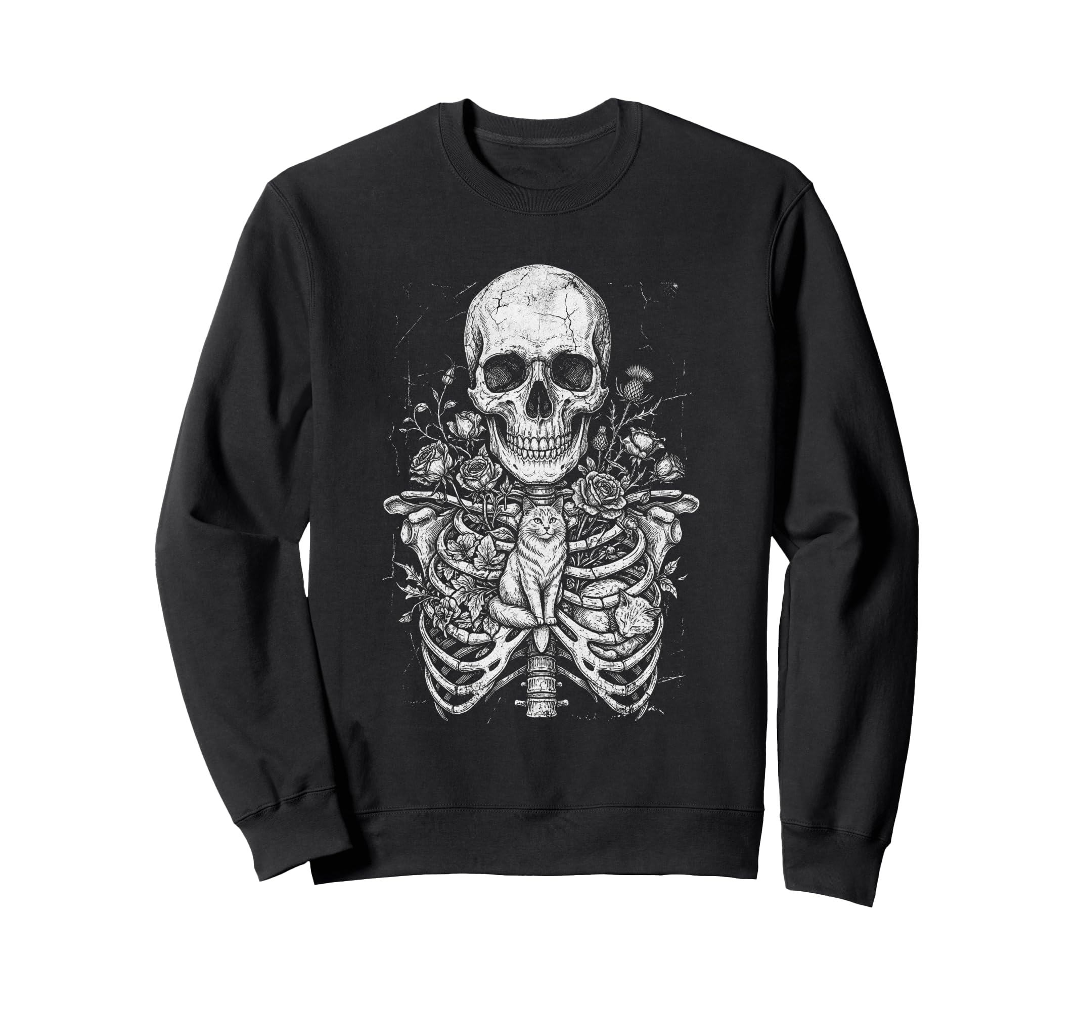 Skull Cat Skeleton Kitty Kitten Sweatshirt - Fun Novelty Design for Adults - T-Shirt, Sweatshirt, Hoodie