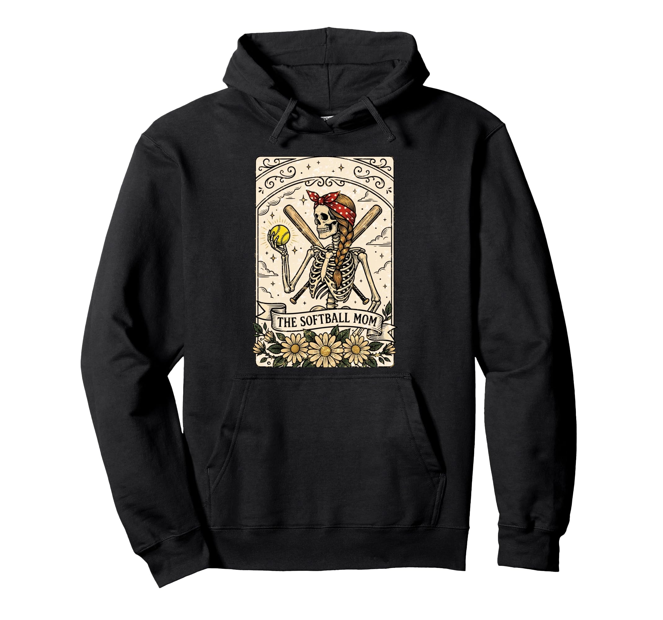 Softball Mom Funny Skeleton Tarot Hoodie - Custom Art Print for Adults - T-Shirt, Sweatshirt, Hoodie