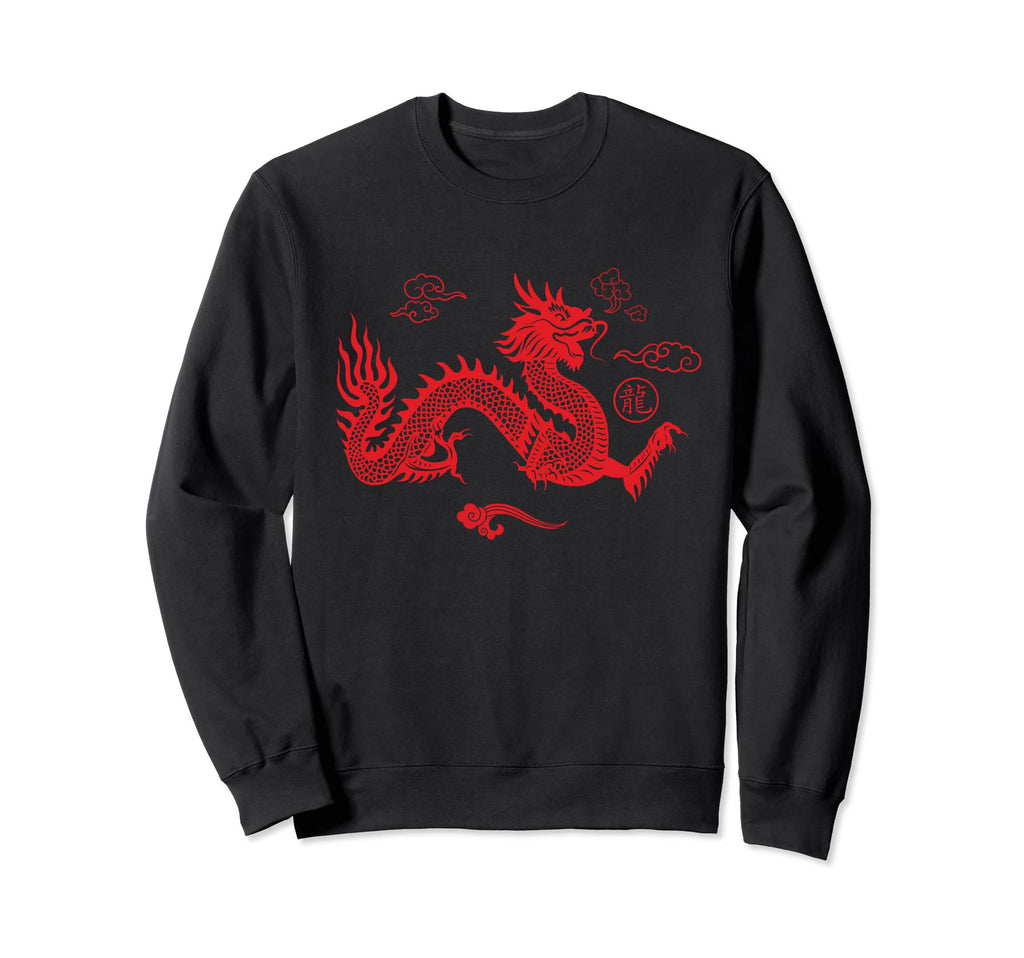 Red Japanese Dragon Aesthetic Sweatshirt - Fun Novelty Design for Adults - T-Shirt, Sweatshirt, Hoodie