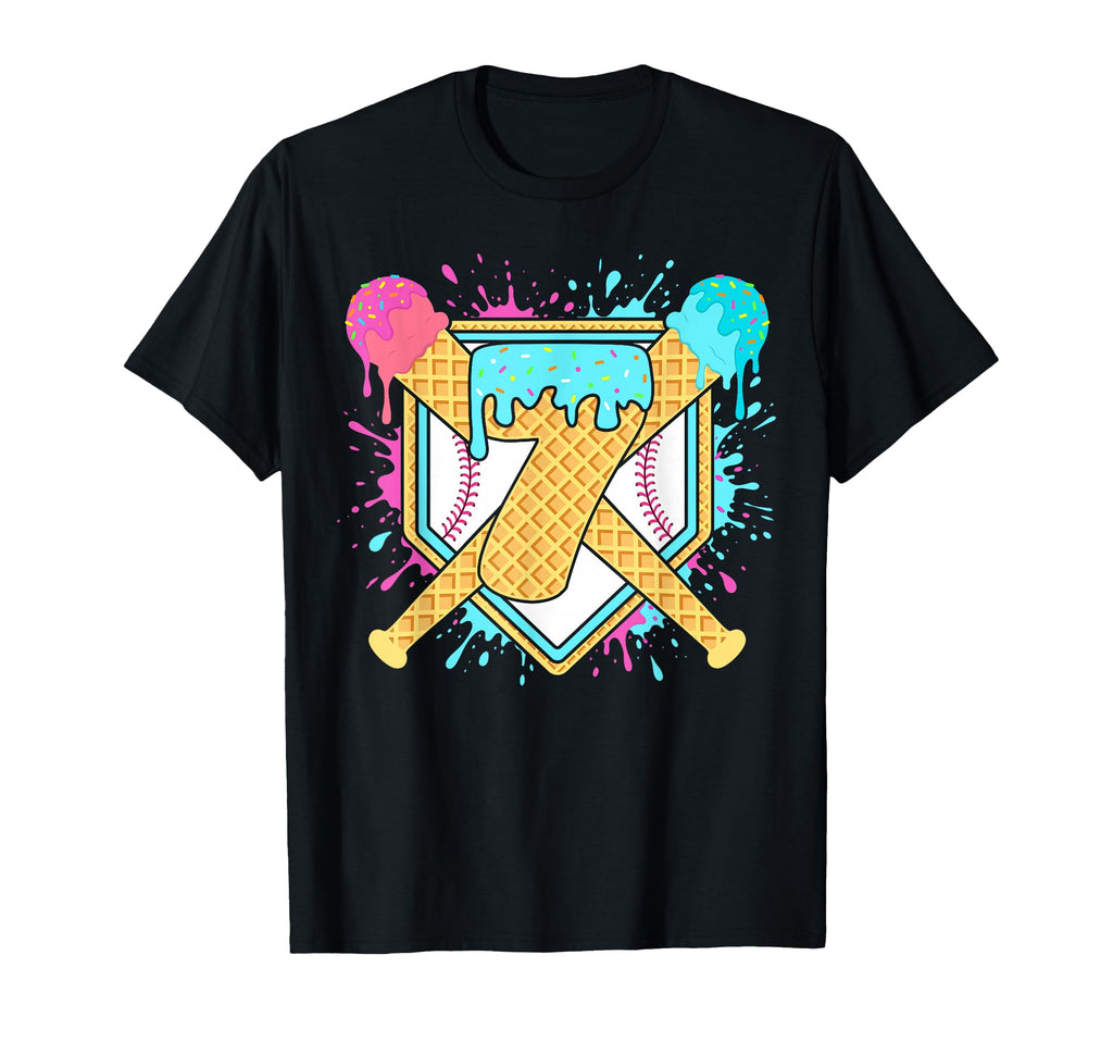 Baseball 7 Year Old Ice Cream Drip 7Th T-Shirt - Unique Graphic Unisex - T-Shirt, Sweatshirt, Hoodie