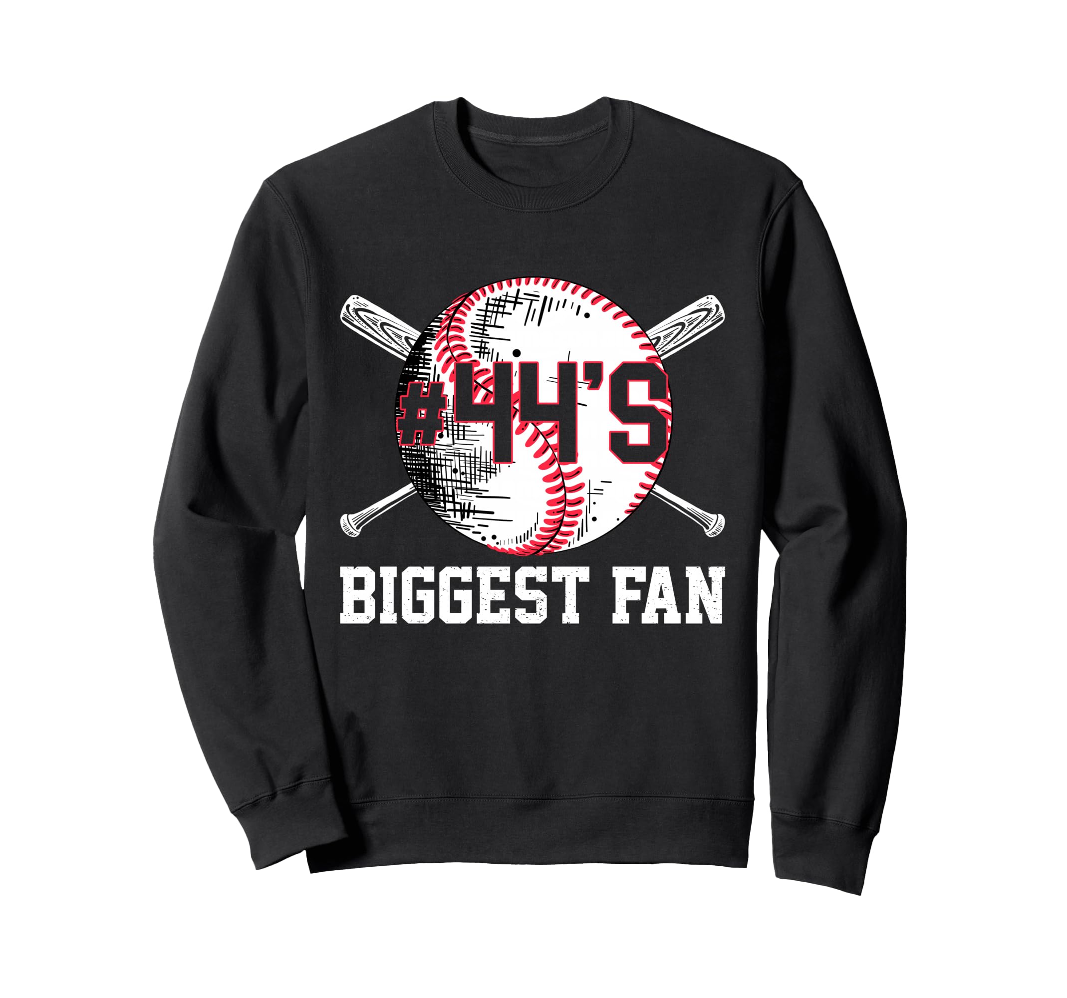 Number 44 Baseball Biggest Fan Mom Sweatshirt - Graphic Print for Adults - T-Shirt, Sweatshirt, Hoodie