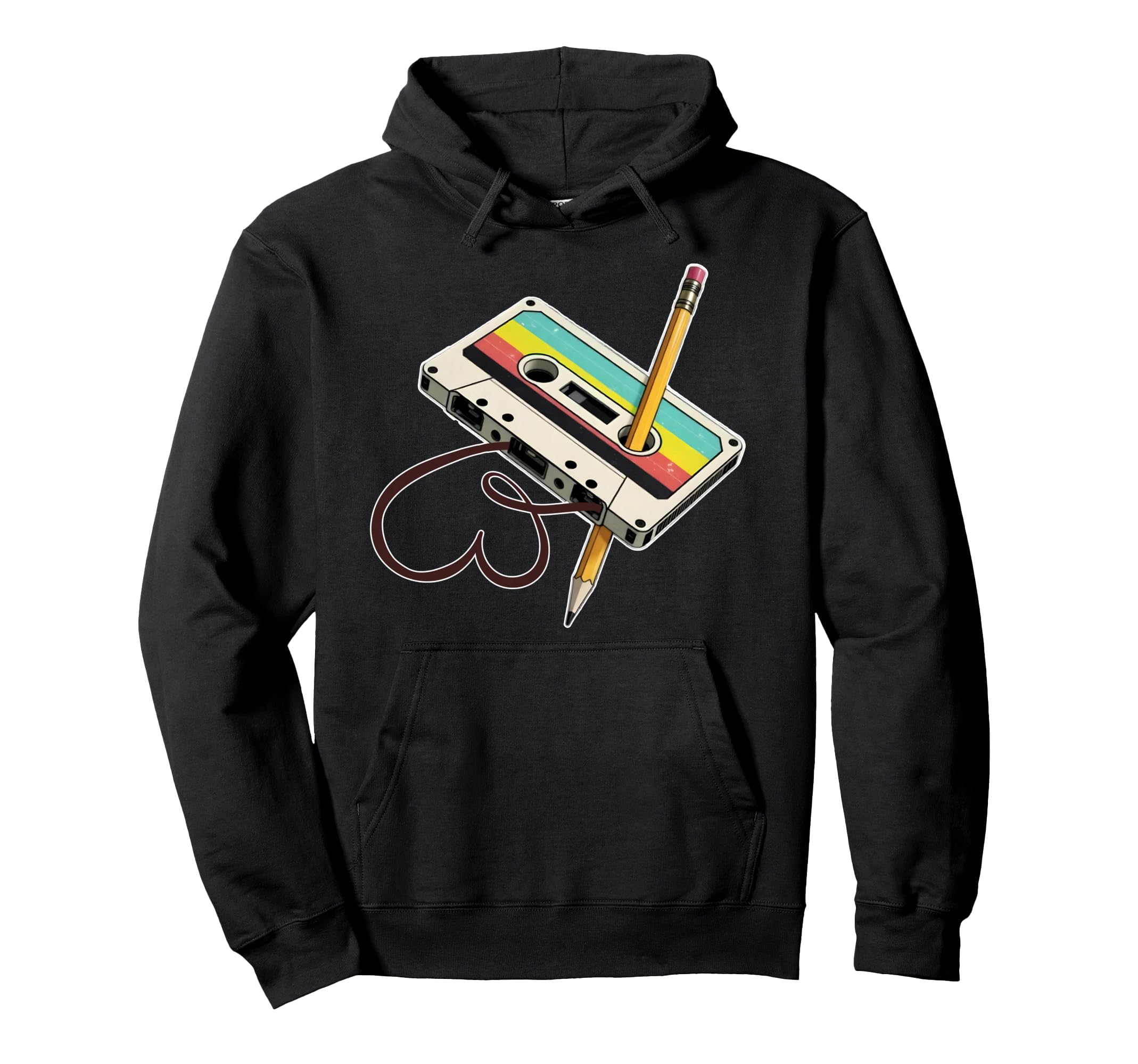 Cassette Tape Pencil Nostalgic 80S 90S Hoodie - Graphic Print for Adults - T-Shirt, Sweatshirt, Hoodie
