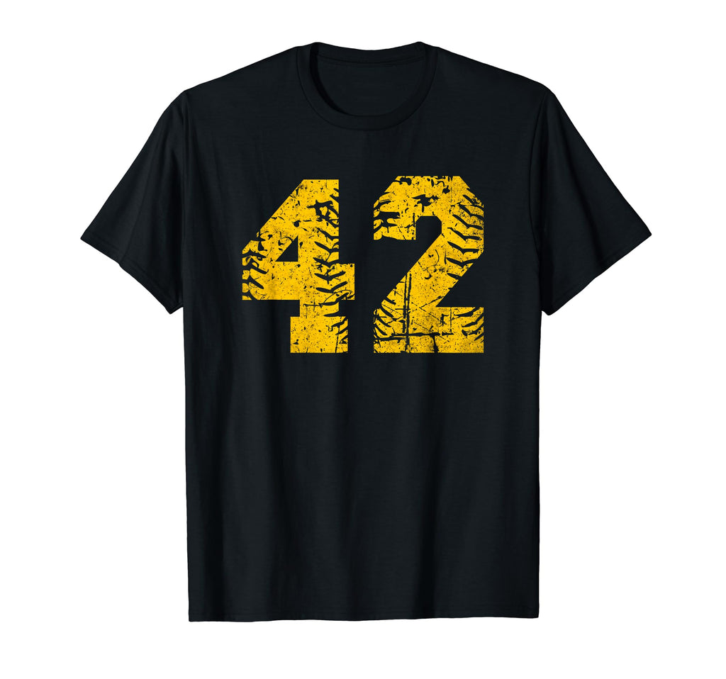 Number 42 Baseball Softball Yellow T-Shirt - Custom Art Print Men Women - T-Shirt, Sweatshirt, Hoodie