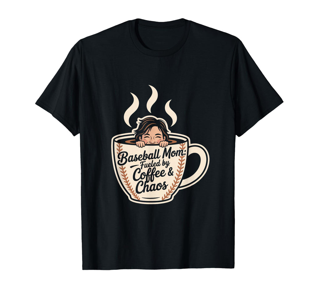 Baseball Mom Fueled Coffee And Chaos T-Shirt - Trendy Graphic for Adults - T-Shirt, Sweatshirt, Hoodie