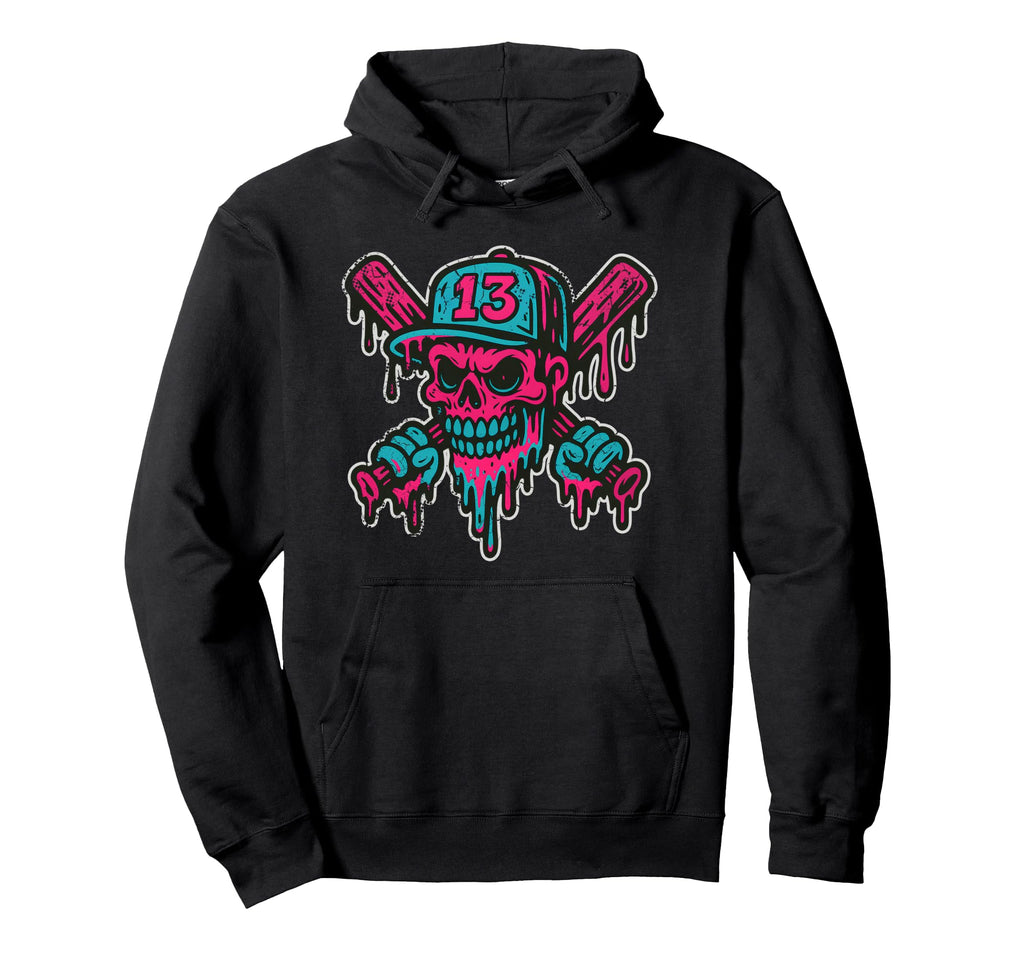 Baseball Skull Drip Softball Team Hoodie - Casual Everyday Wear Unisex - T-Shirt, Sweatshirt, Hoodie
