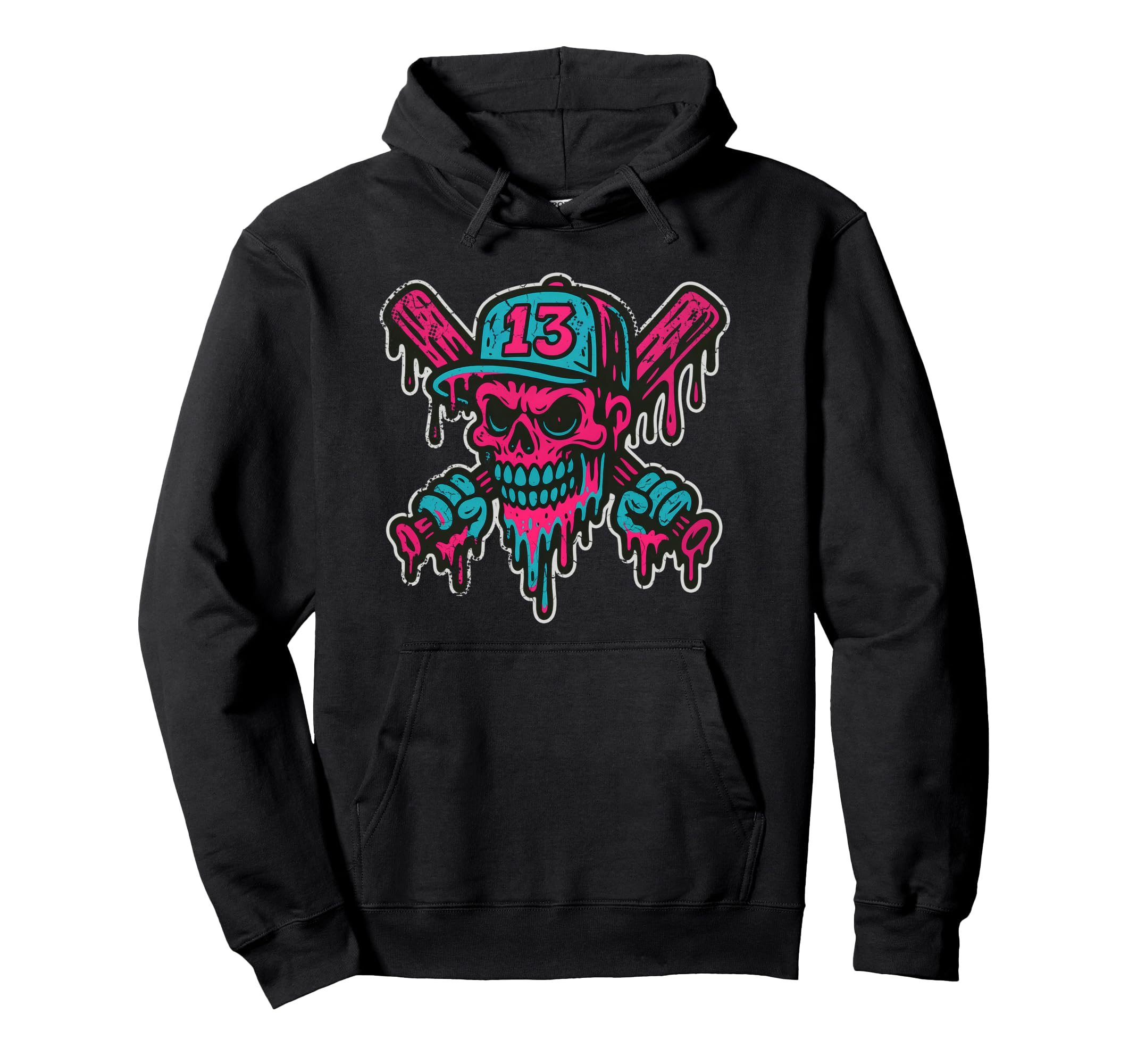 Baseball Skull Drip Softball Team Hoodie - Casual Everyday Wear Unisex - T-Shirt, Sweatshirt, Hoodie