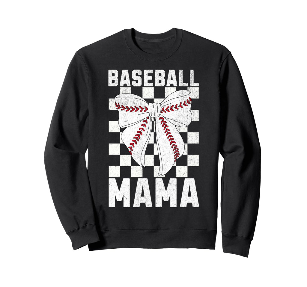 Baseball Mama Mom Coquette Bow Sweatshirt - Casual Everyday Wear Men Women - T-Shirt, Sweatshirt, Hoodie