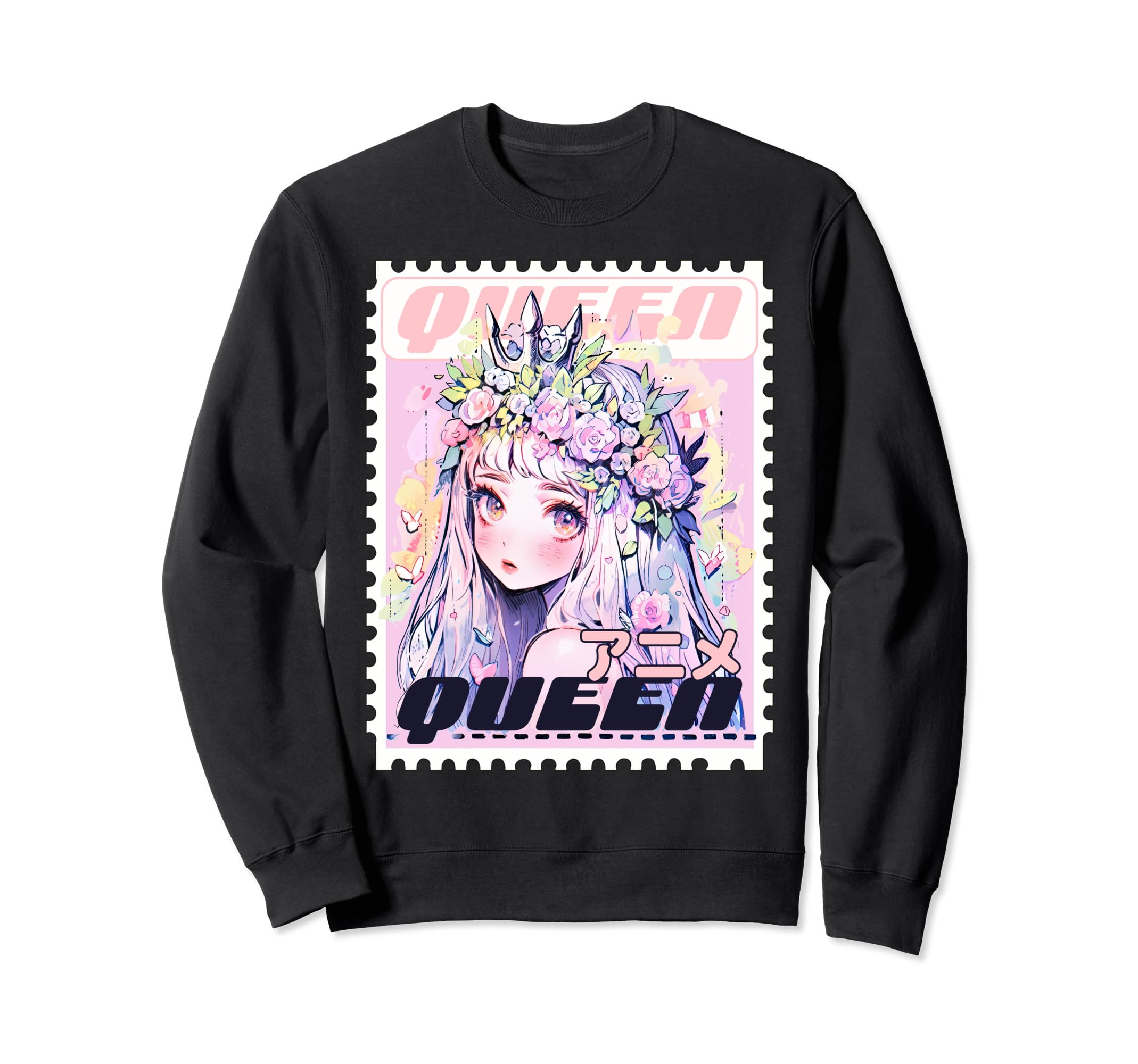 Waifu Floral Crown Y2K Anime Pastel Sweatshirt - Graphic Print for Adults - T-Shirt, Sweatshirt, Hoodie