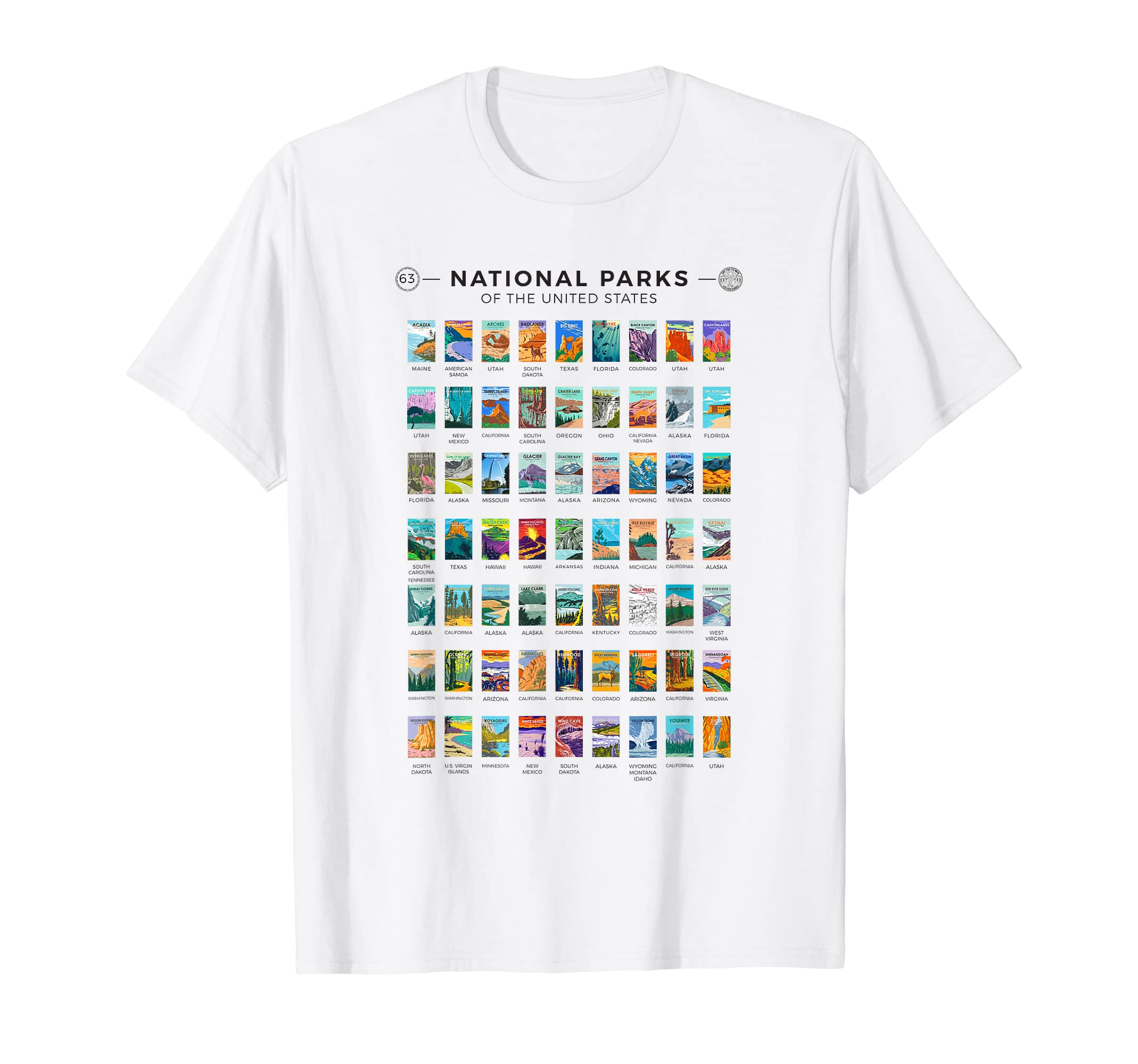 All 63 National Parks United States T-Shirt - Fun Novelty Design Men Women - T-Shirt, Sweatshirt, Hoodie