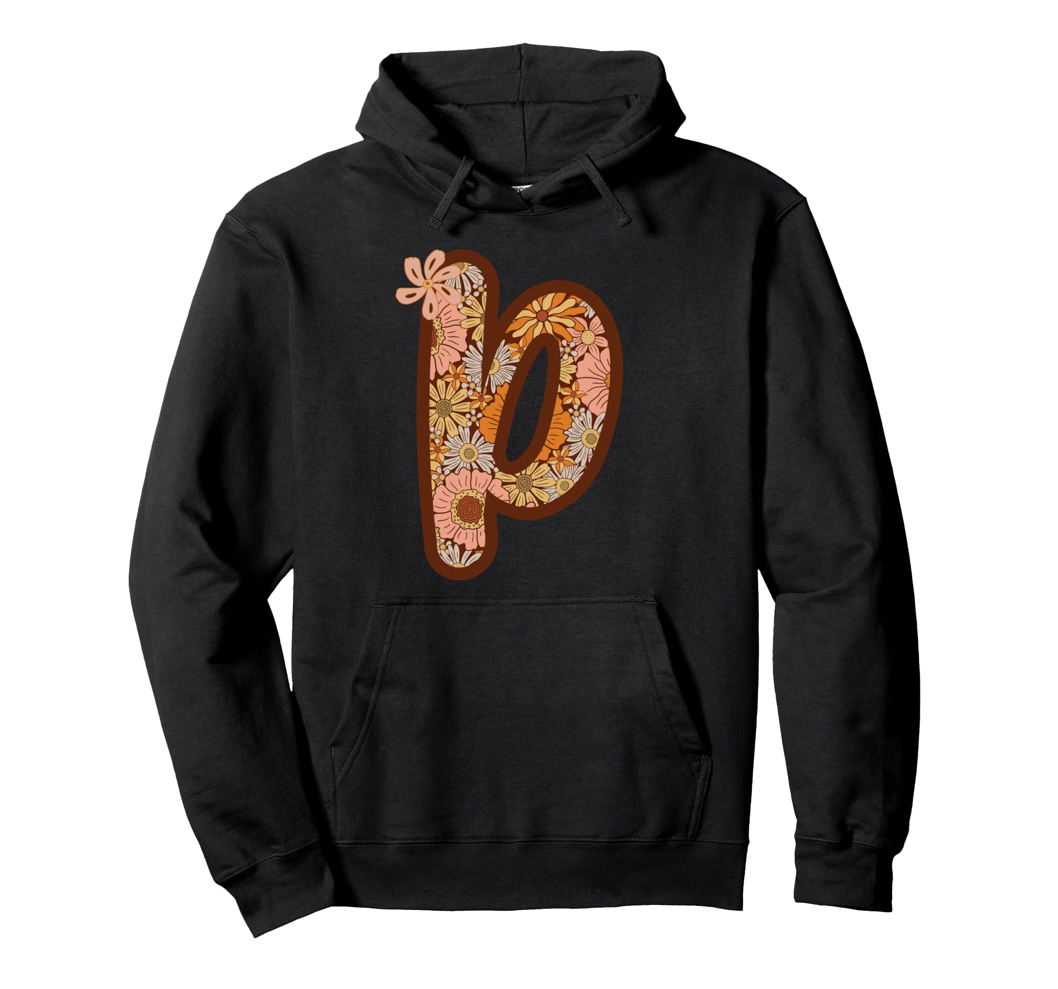 Floral Letter P Boho Botanical Hoodie - Fun Novelty Design Men Women - T-Shirt, Sweatshirt, Hoodie