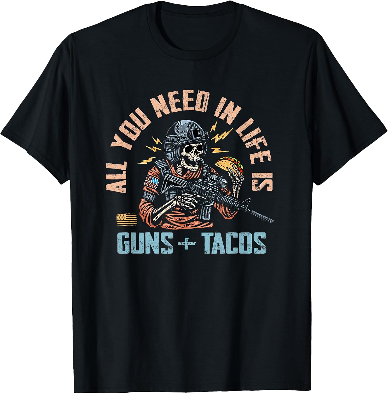 All You Need Is Guns And Tacos Retro Skeleton - Adult & Kids T-Shirts, Sweatshirts & Hoodies apparel design preview 1