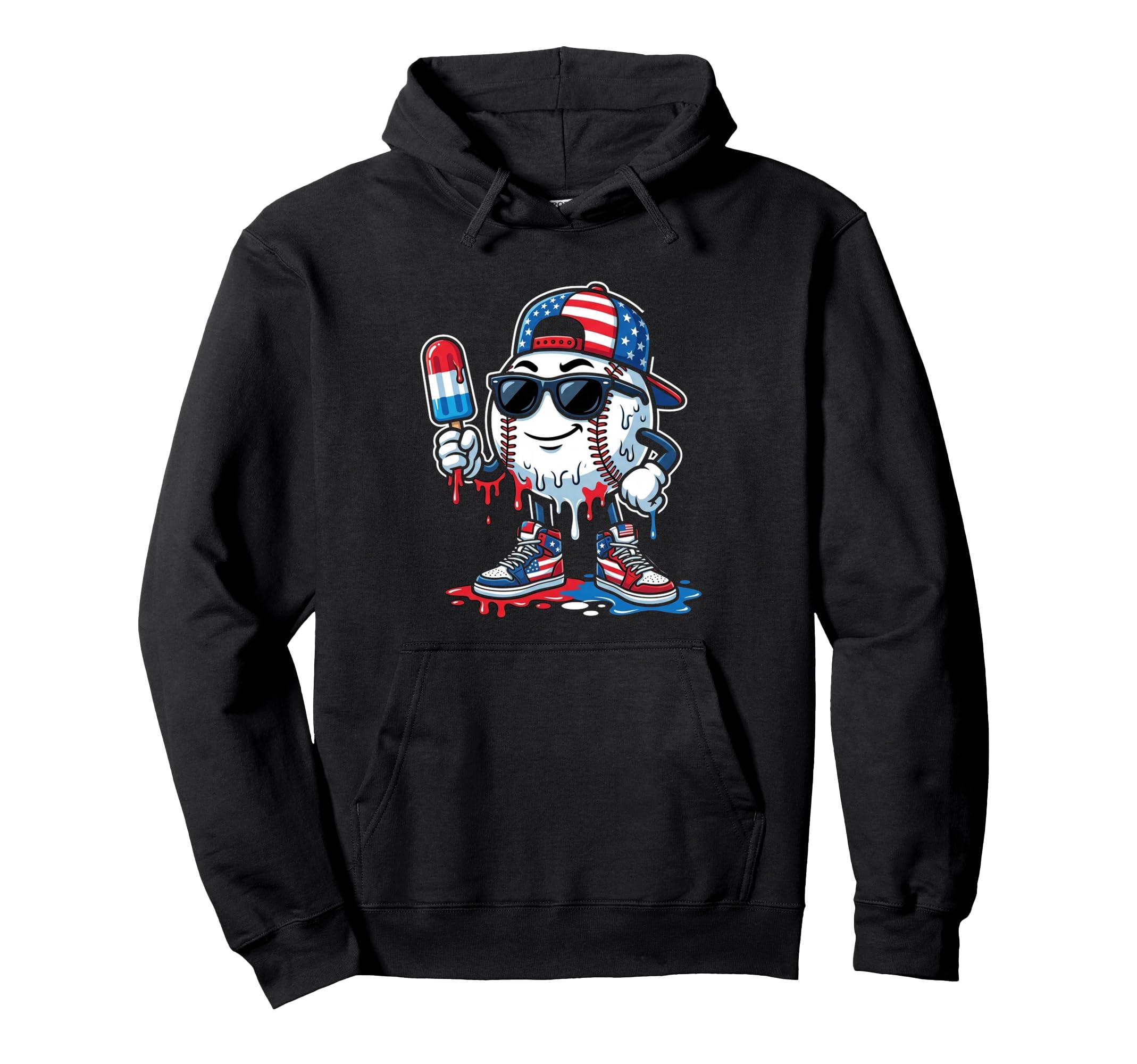 Baseball Drip Ice Cream American Flag Hoodie - Custom Art Print for Adults - T-Shirt, Sweatshirt, Hoodie