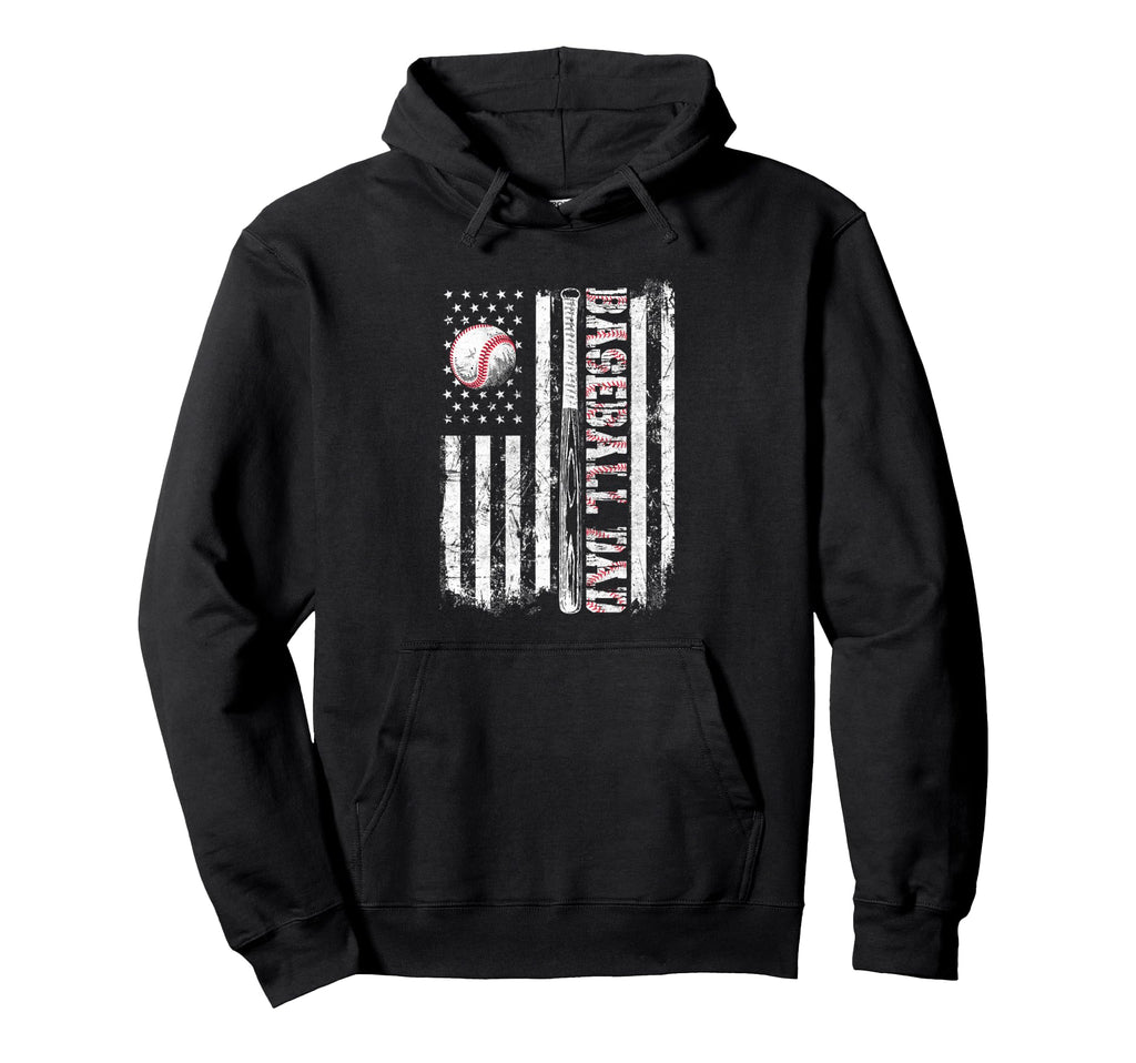 Baseball Dad American Flag Patriotic Hoodie - Trendy Graphic Unisex - T-Shirt, Sweatshirt, Hoodie