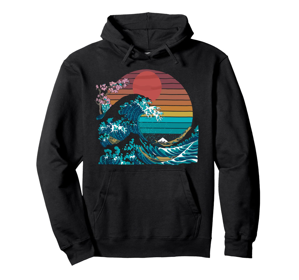 Big Wave Vaporwave Aesthetic 80S Anime Hoodie - Unique Graphic Men Women - T-Shirt, Sweatshirt, Hoodie