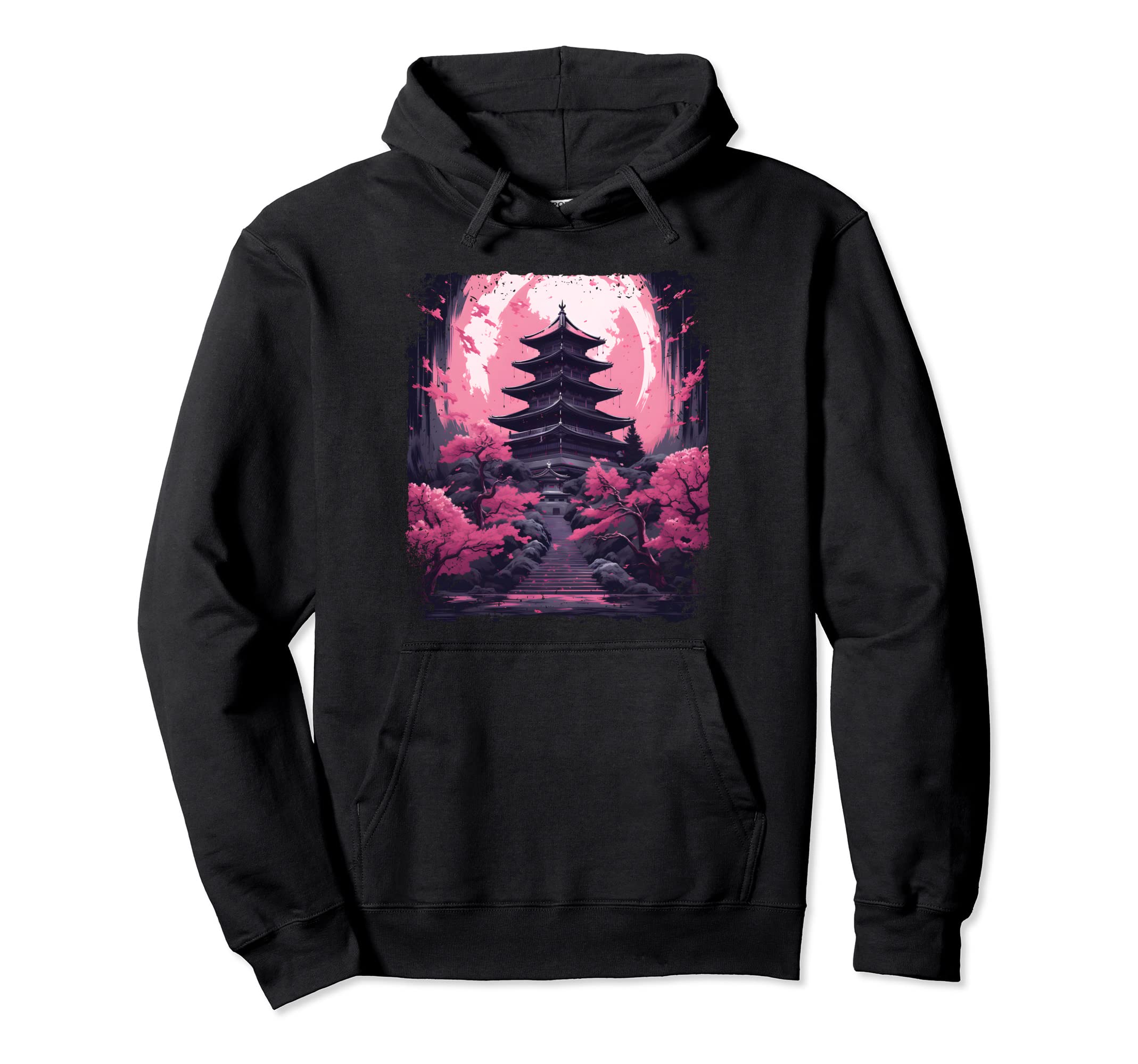 Cherry Blossom Sakura Tree Temple Hoodie - Custom Art Print Unisex - T-Shirt, Sweatshirt, Hoodie