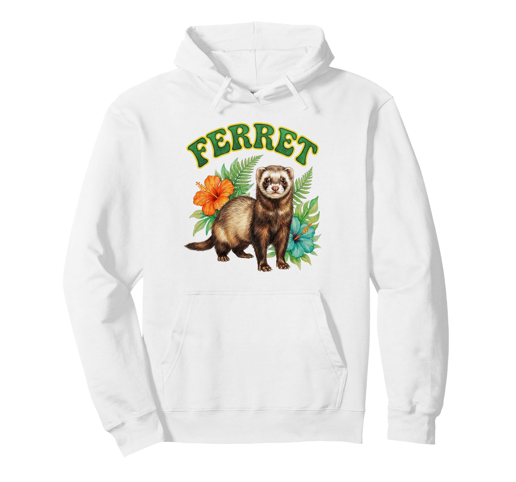 Ferret Groovy Floral Ferret Watercolor Boho Hoodie - Unique Graphic Unisex - T-Shirt, Sweatshirt, Hoodie
