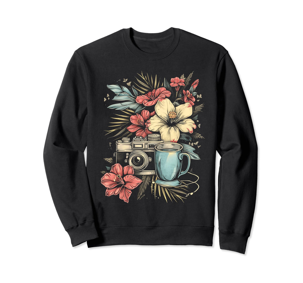 Photographer Coffee Camera Flowers Sweatshirt - Unique Graphic for Adults - T-Shirt, Sweatshirt, Hoodie
