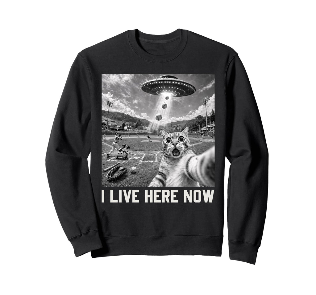 Cat Selfie Ufo Ballfield Sweatshirt - Aesthetic Graphic for Adults - T-Shirt, Sweatshirt, Hoodie