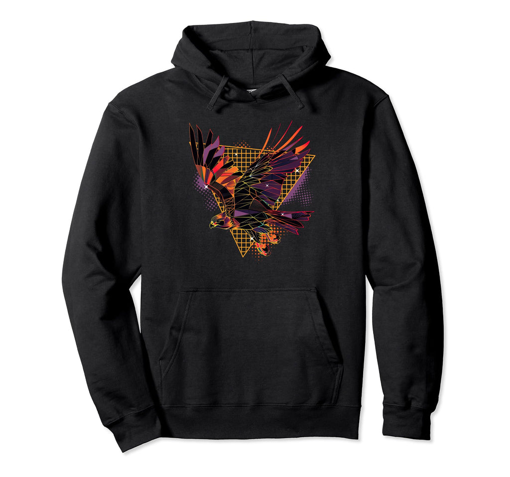 80S Geometric Bird Falcon Synthwave Hoodie - Fun Novelty Design for Adults - T-Shirt, Sweatshirt, Hoodie