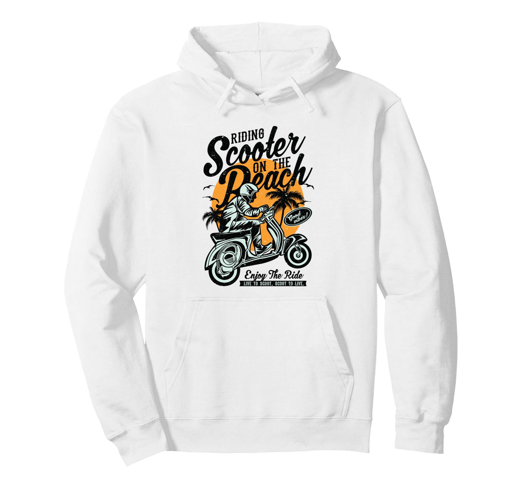 Scooter Beach Distressed Hoodie - Custom Art Print Unisex - T-Shirt, Sweatshirt, Hoodie