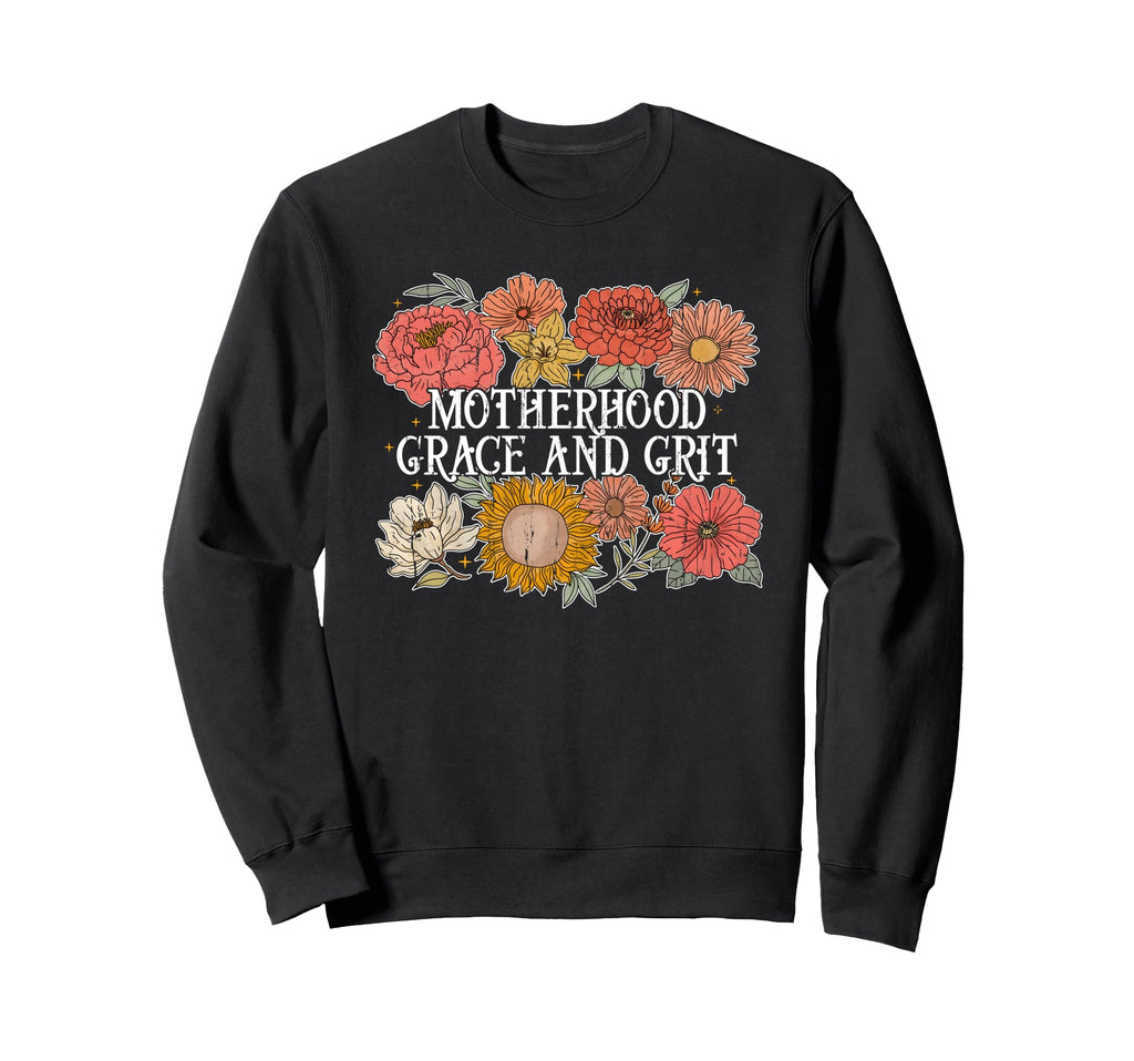 Motherhood Grace And Grit Boho Sweatshirt - Aesthetic Graphic for Adults - T-Shirt, Sweatshirt, Hoodie